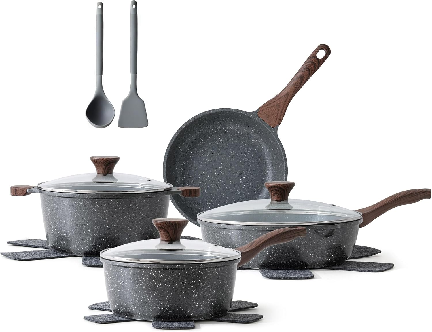 SENSARTE Nonstick Ceramic Cookware Set, 13-Piece Non-toxic Pots and Pans Set, Healthy Kitchen Cooking Set with Stay-Cool Handles