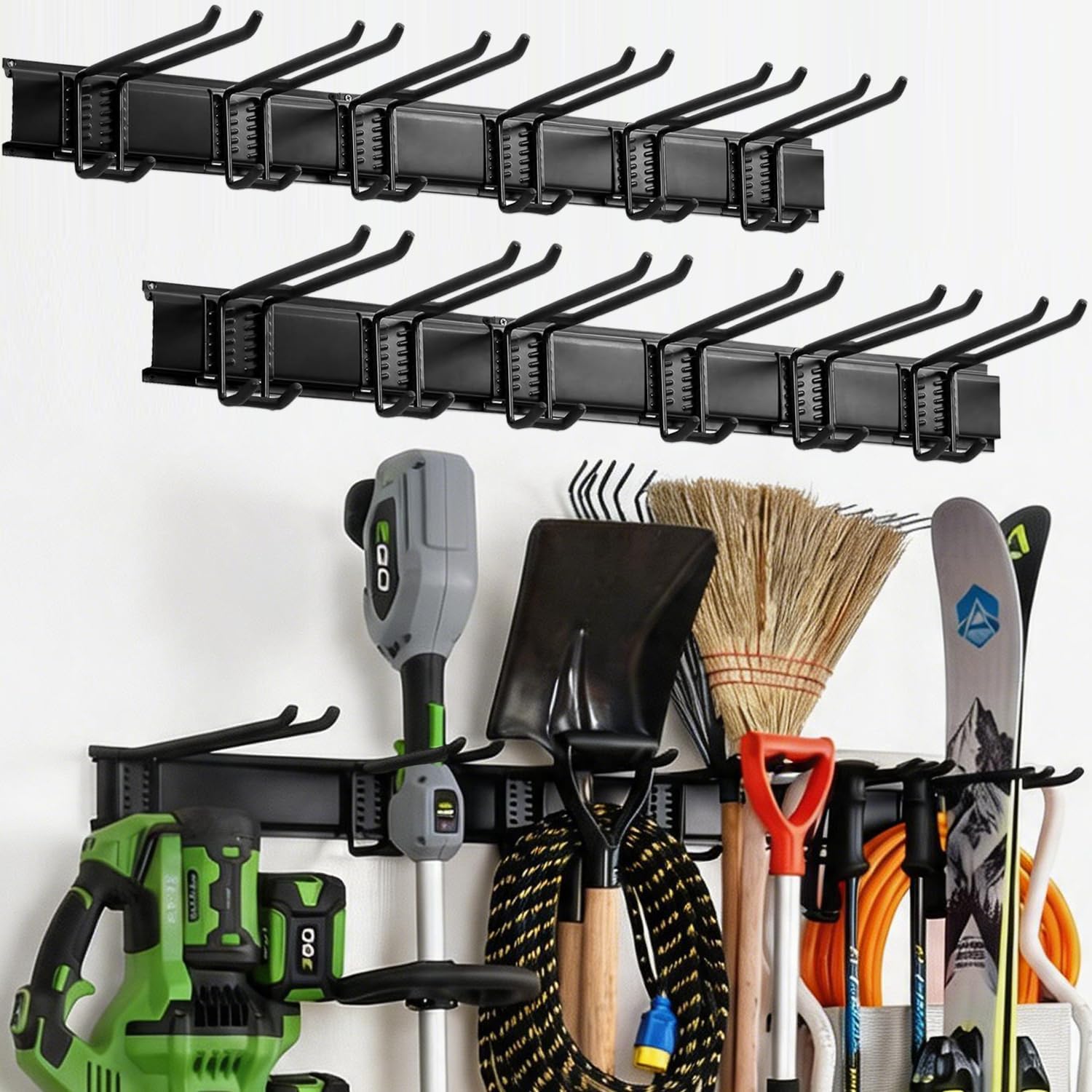 Aking Ace Garage Tool Organizer Wall Mount, 48-Inch Heavy Duty Garden Tool Rack for Shed, Holds 350lbs, Adjustable Storage Hanger for Shovel, Rake