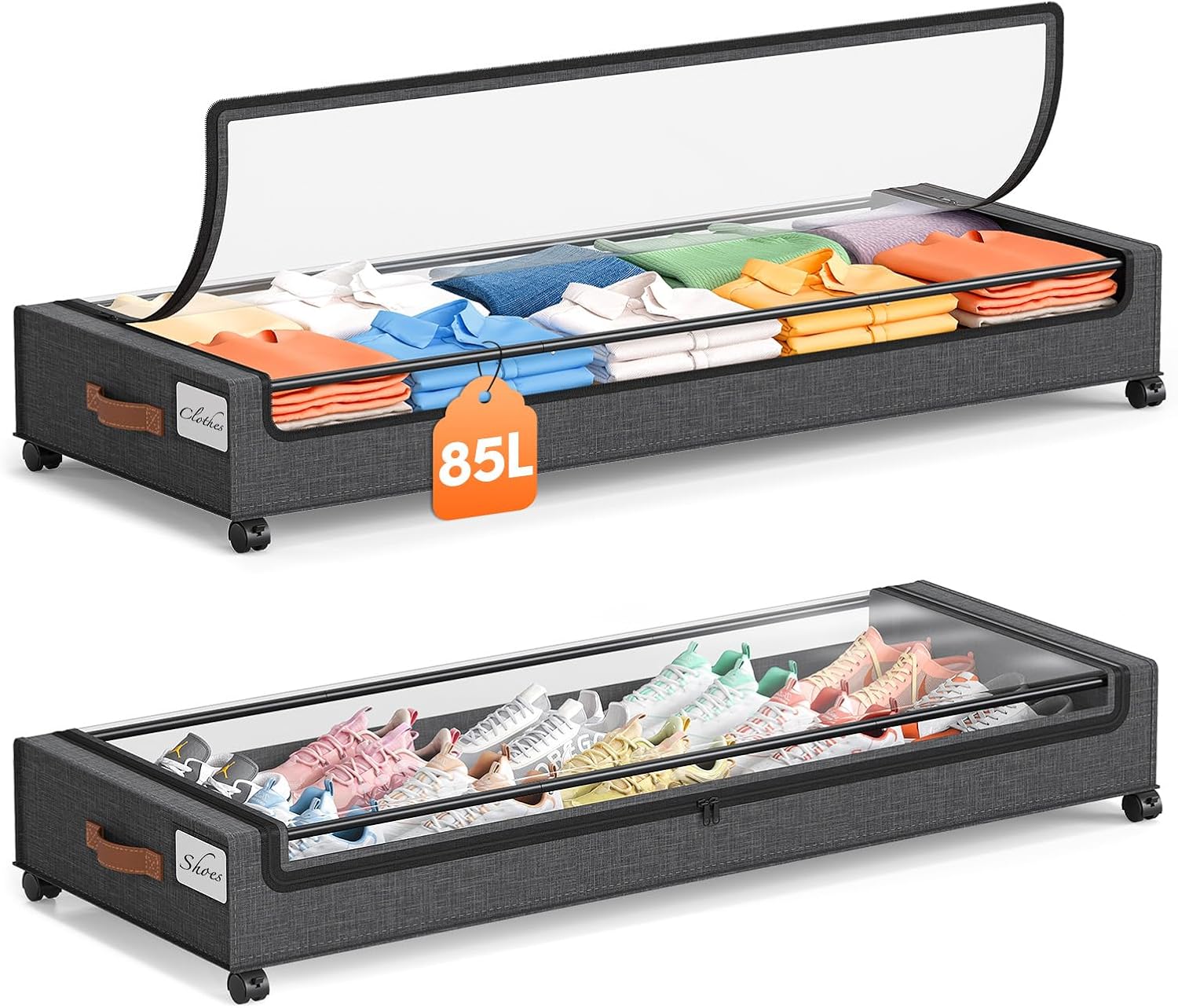 Yecaye Under Bed Storage with Wheels, 2Pack Under Bed Storage Containers, Underbed Shoe Storage Organizer, Rolling Under Bed Metal Drawers for Clothes