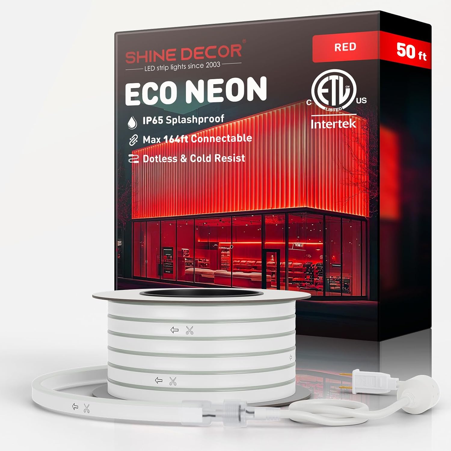 Shine Decor LED Neon Rope Lights Connectable, 131.2FT Flexible AC 110V 120V Neon LED Strip Lights(Warm White) Outdoor Waterproof