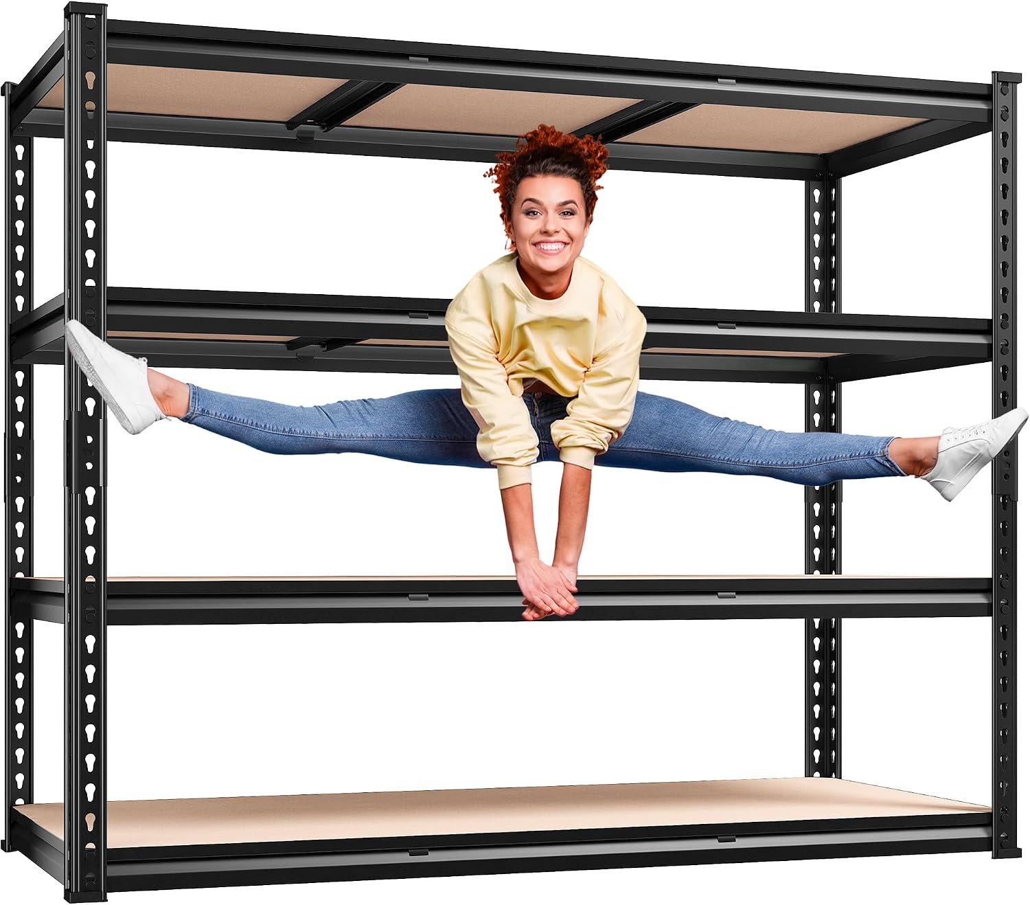 REIBII 3080LBS Garage Shelving for Warehouse, 5 Tier Heavy Duty Shelving, 48"W x 24"D x 72"H, 5-Tier Adjustable Shelves, Freestanding