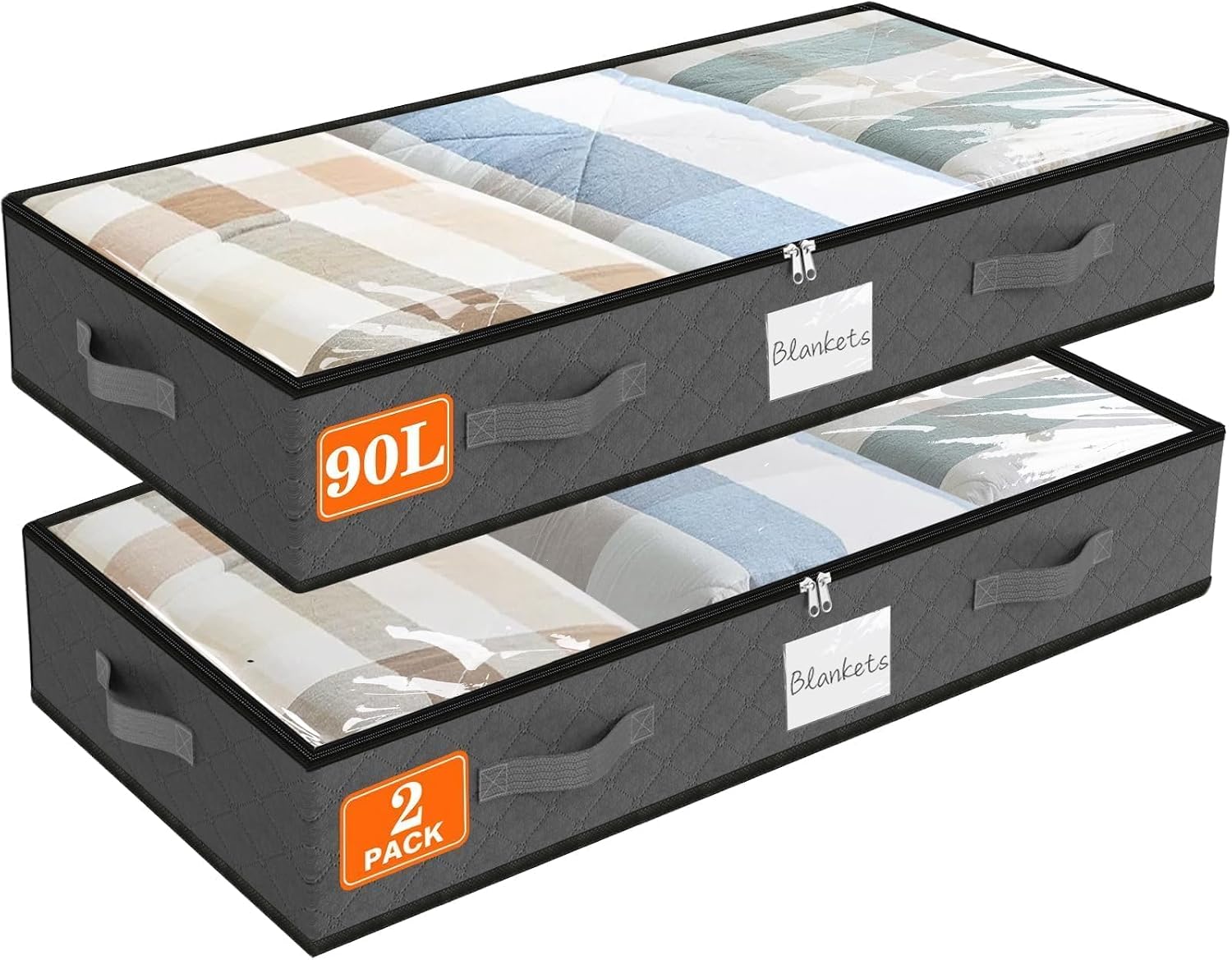 SpaceWhisper 90L Under Bed Storage Containers, Storage Bags, Organizers, 8-Pack, Gray, Foldable, Soft Fabric, Closet Organizers, Reinforced Handle