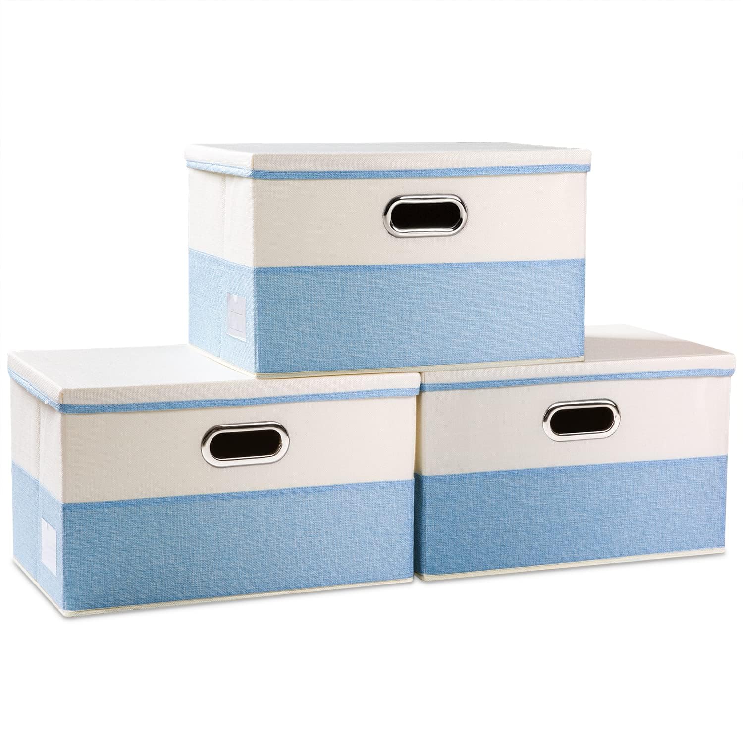 PRANDOM Large Collapsible Storage Bins with Lids 3-Pack Linen/Cotton Blend Foldable Storage Boxes Organizer Containers Baskets Cube with Cover for