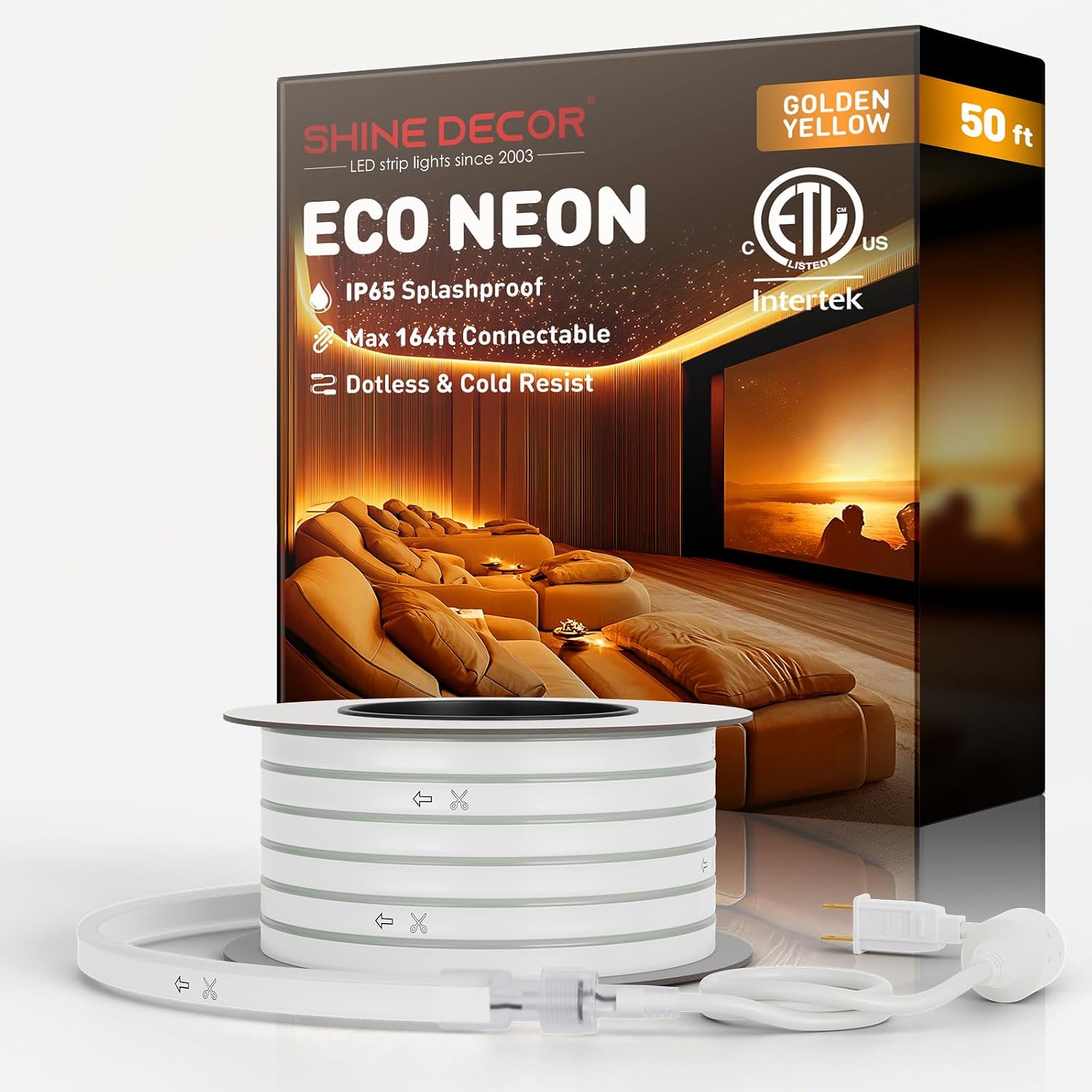 Shine Decor LED Neon Rope Lights Connectable, 131.2FT Flexible AC 110V 120V Neon LED Strip Lights(Warm White) Outdoor Waterproof