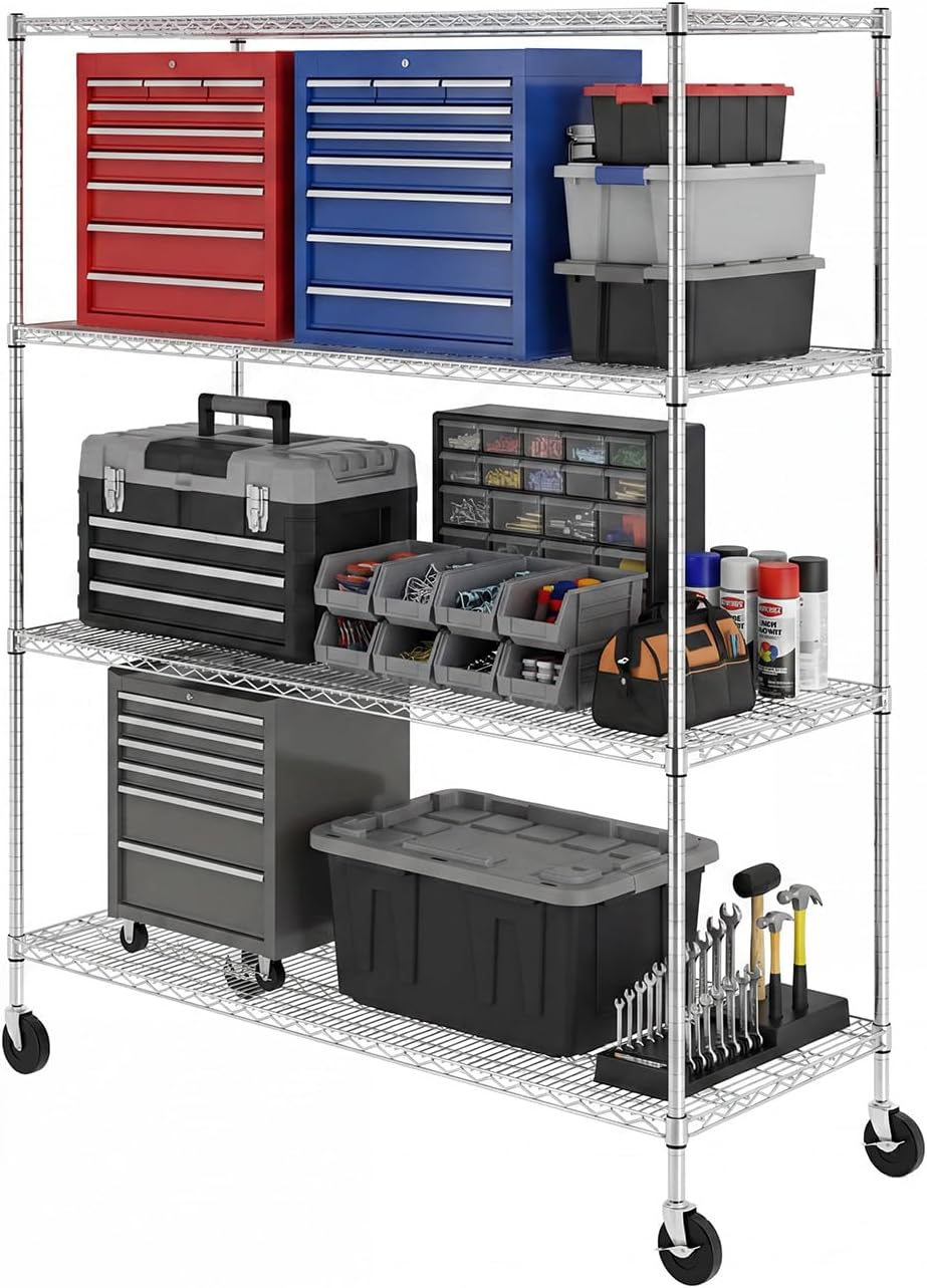 SafeRacks NSF 4-Tier Heavy Duty Steel Wire Rack with Wheels (24"x60"x72")