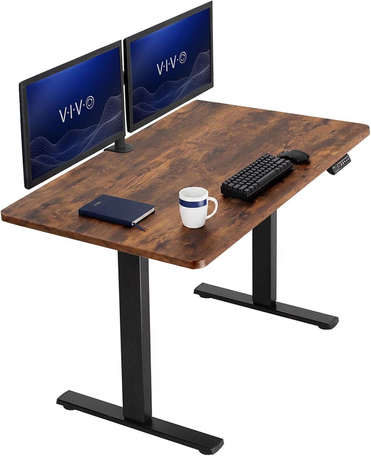 VIVO Electric 63 x 32 in Standing Desk, Memory Height Adjustment, 1B Series, Holds 220 lbs, Dark Walnut Top Black Frame, DESK-KIT-1B1D