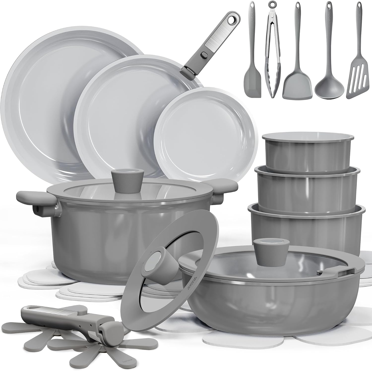 CAROTE 27pcs Ceramic Cookware Set, Pots and Pans Set with Detachable Handle, Non-Stick, Non-Toxic, PFAS and PFOA Free, Induction Compatible