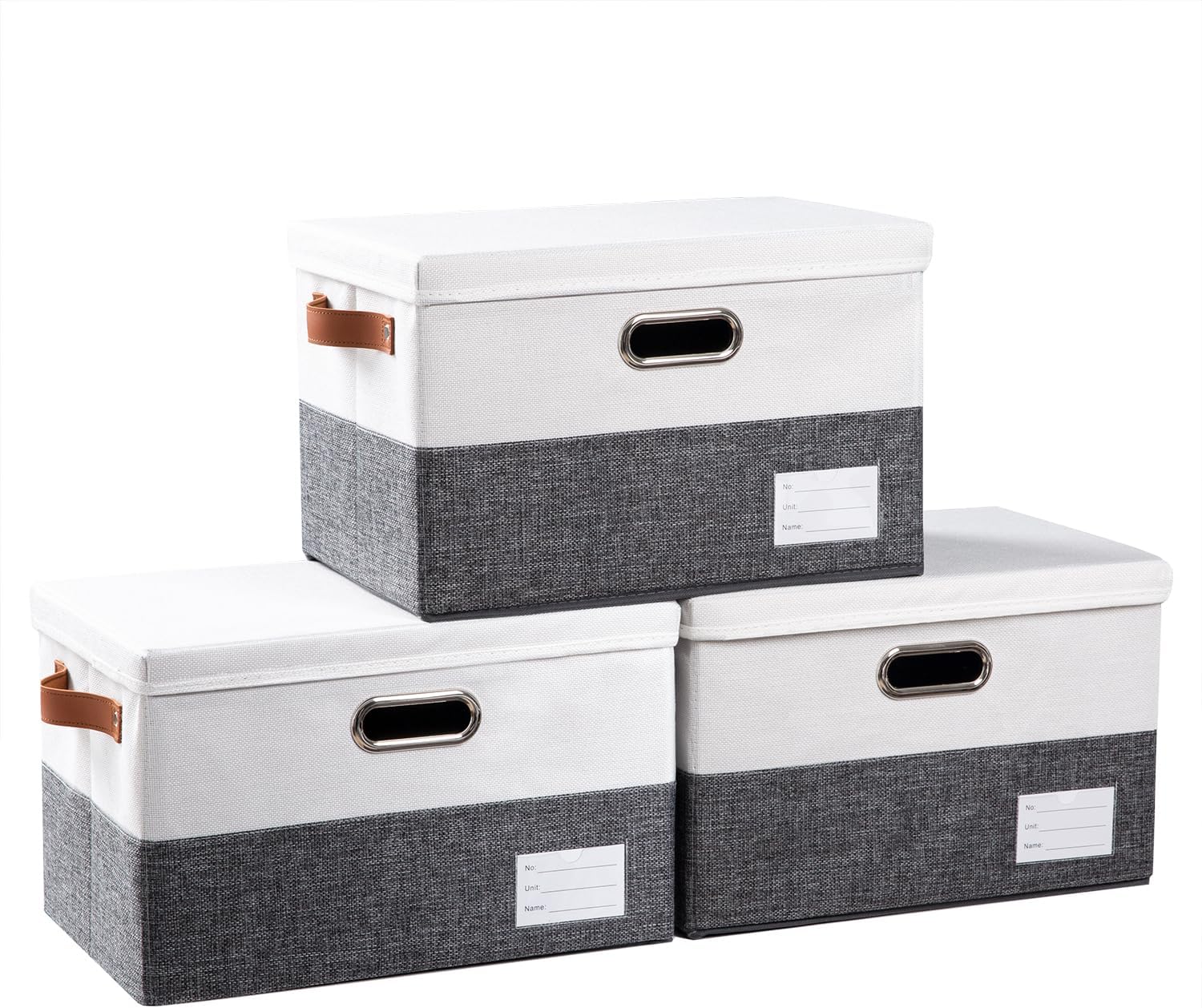 PRANDOM Large Collapsible Storage Bins with Lids 3-Pack Linen/Cotton Blend Foldable Storage Boxes Organizer Containers Baskets Cube with Cover for