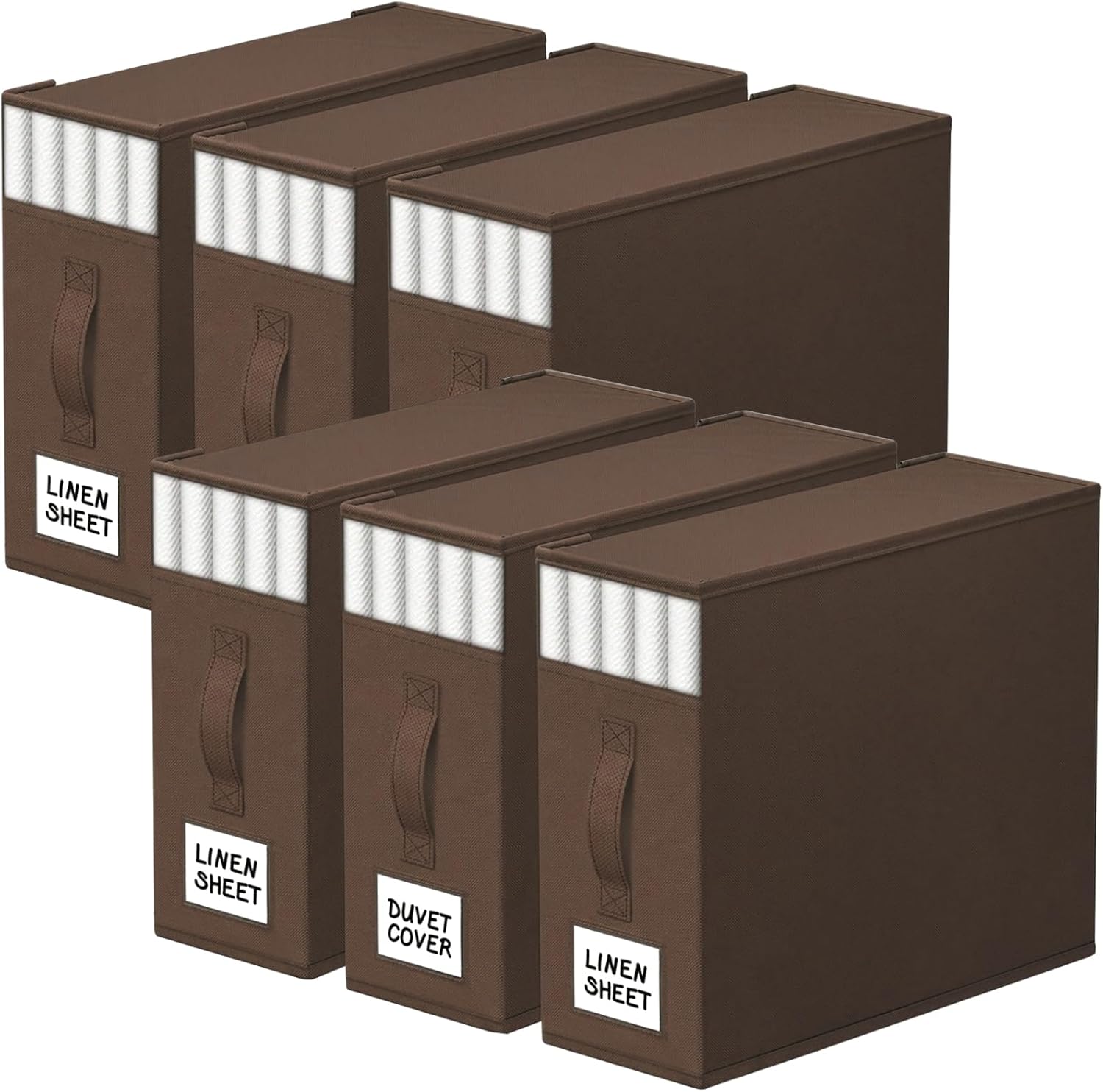 StorageTastic 6 Pack Bed Sheet Closet Organizers and Storage, Sturdy Foldable Storage Containers with Window and Label