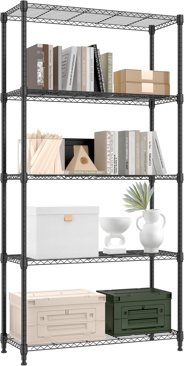M MZG 5-Shelf Storage Shelves, Wire Shelving Heavy Duty Metal Storage Shelving Unit Adjustable Garage Shelving Rack Pantry Kitchen (Chrome, 5 Tier