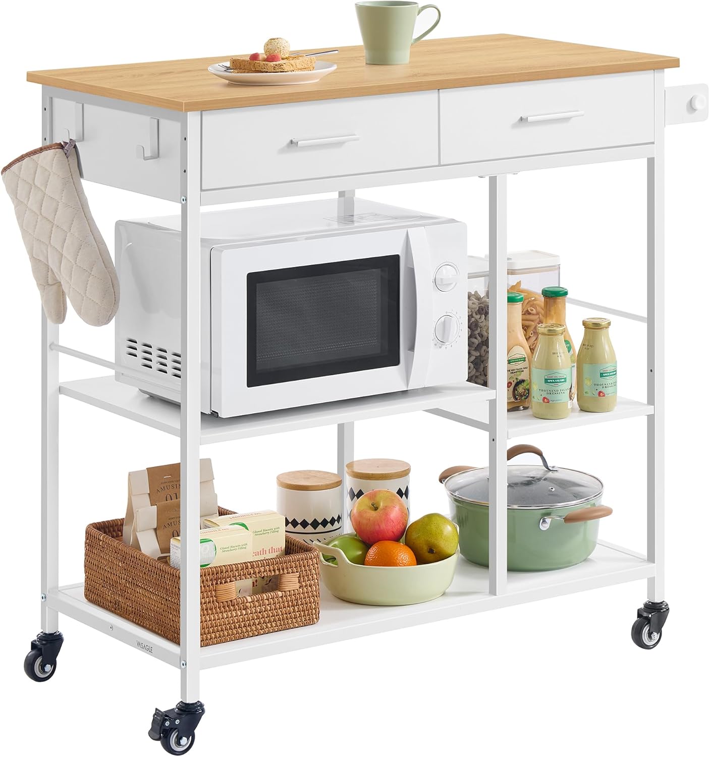 VASAGLE Kitchen Rolling Island, Mobile Kitchen Cart with Storage on Wheels, 17.7 x 23.6 x 35.4 Inches, Drawer, 2 Hooks, for Dining Room