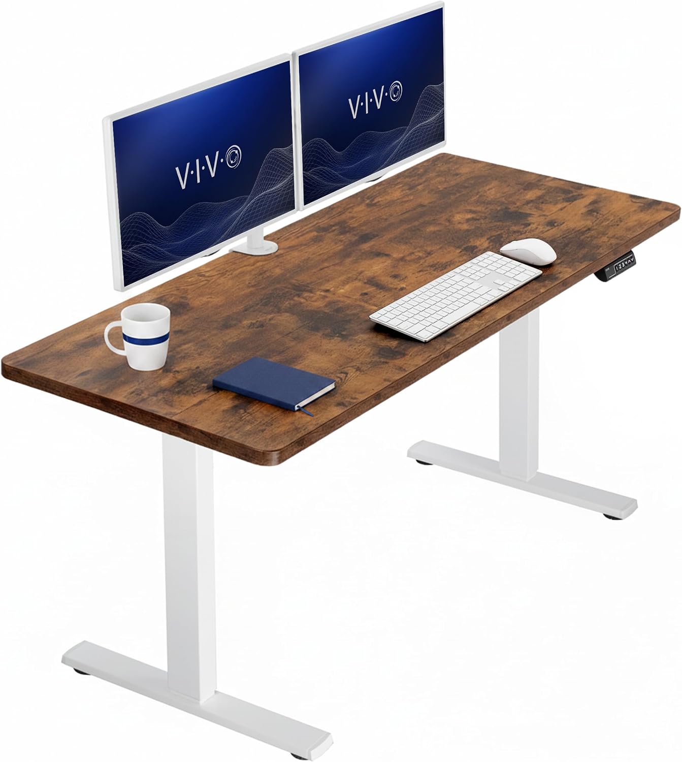 VIVO Electric 63 x 32 in Standing Desk, Memory Height Adjustment, 1B Series, Holds 220 lbs, Dark Walnut Top Black Frame, DESK-KIT-1B1D