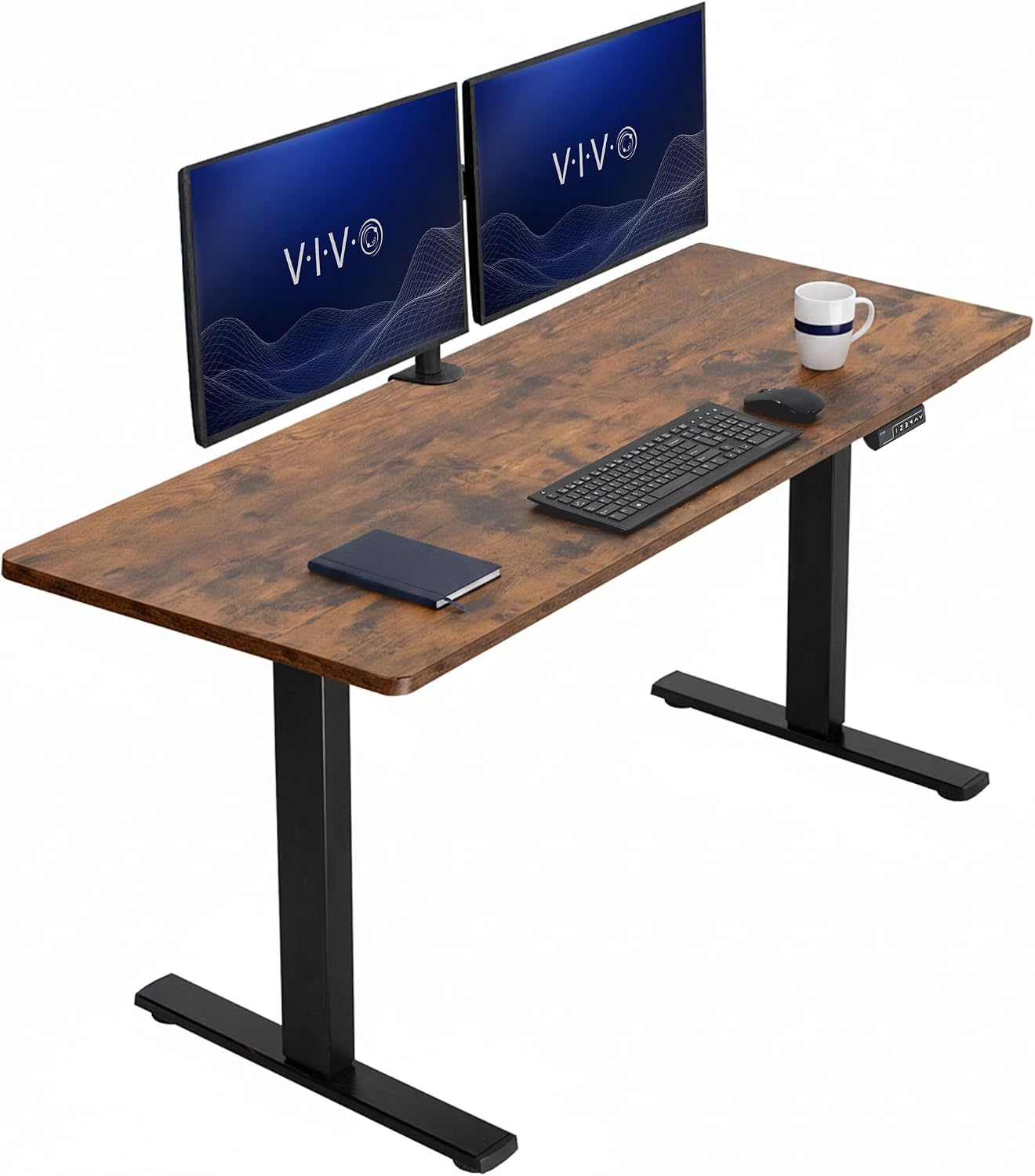 VIVO Electric 63 x 32 in Standing Desk, Memory Height Adjustment, 1B Series, Holds 220 lbs, Dark Walnut Top Black Frame, DESK-KIT-1B1D