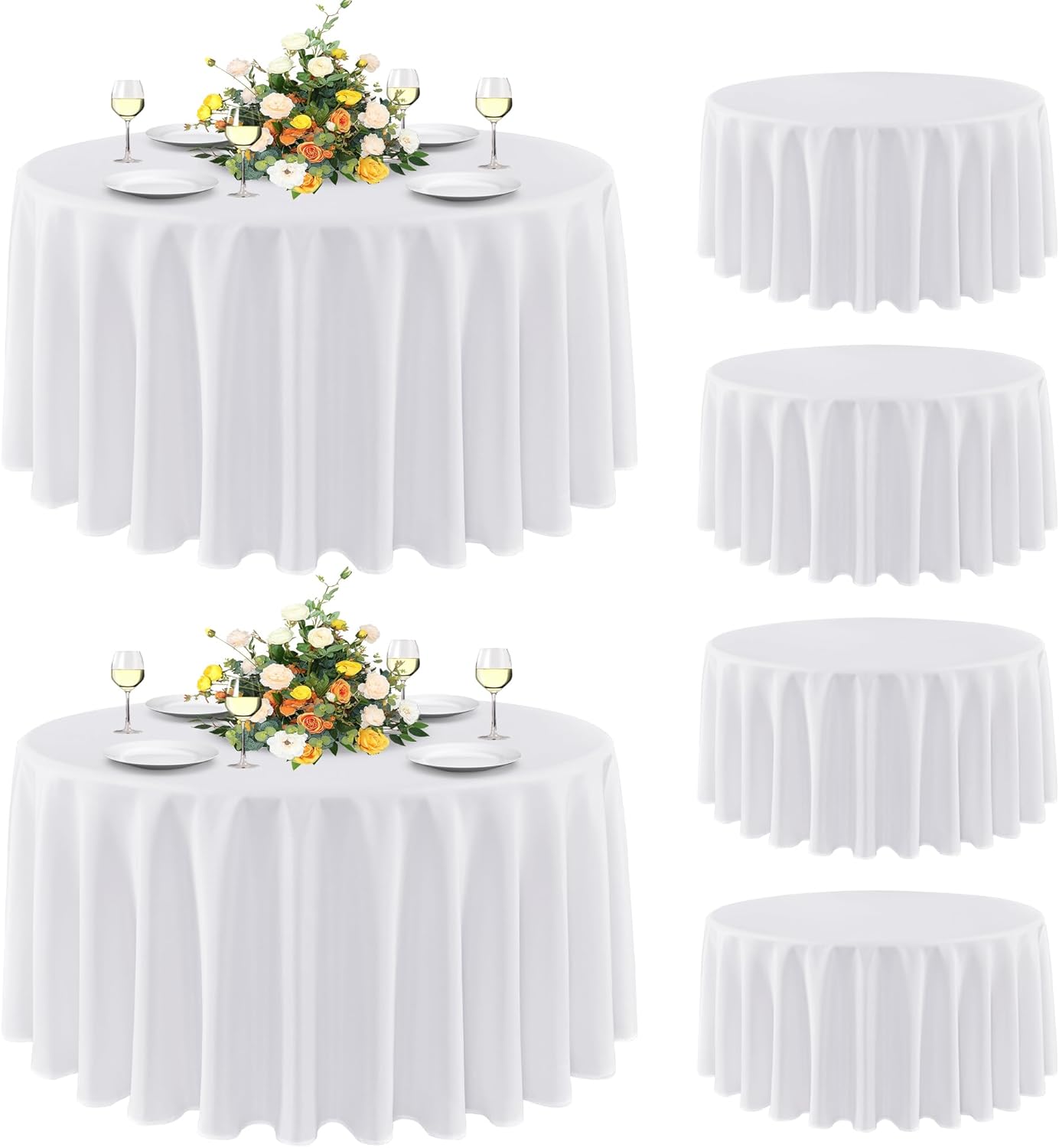 sancua 6 Pack Round Tablecloth 120 Inch White, Stain and Wrinkle Resistant Table Cloth - Washable Polyester Table Cover for Dining Tables