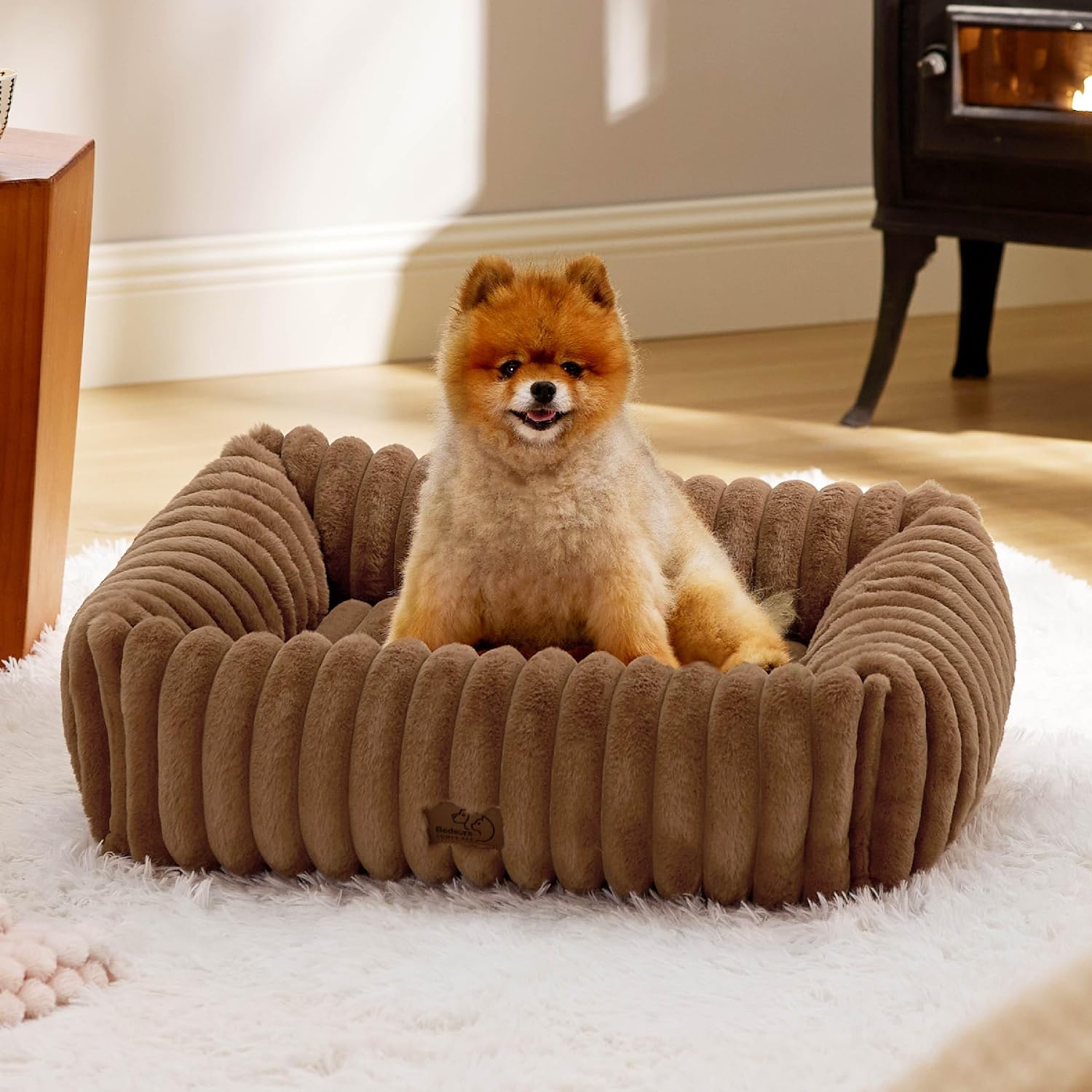 Bedsure ComfyFleece™ Cute Dog Beds Large Sized Dog Washable, 36in Blush Pink, Furry Big Square Pet Beds, Washable Aesthetic