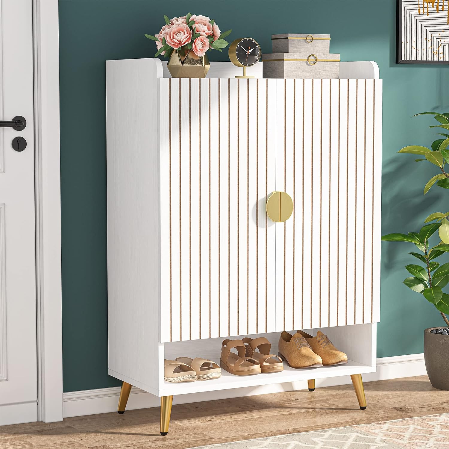 Tribesigns Shoe Cabinet with Doors, 6-Tier Shoe Storage for Entryway, Shoe Rack Cabinet with Adjustable Shelves, Shoe Storage Cabinet for, White