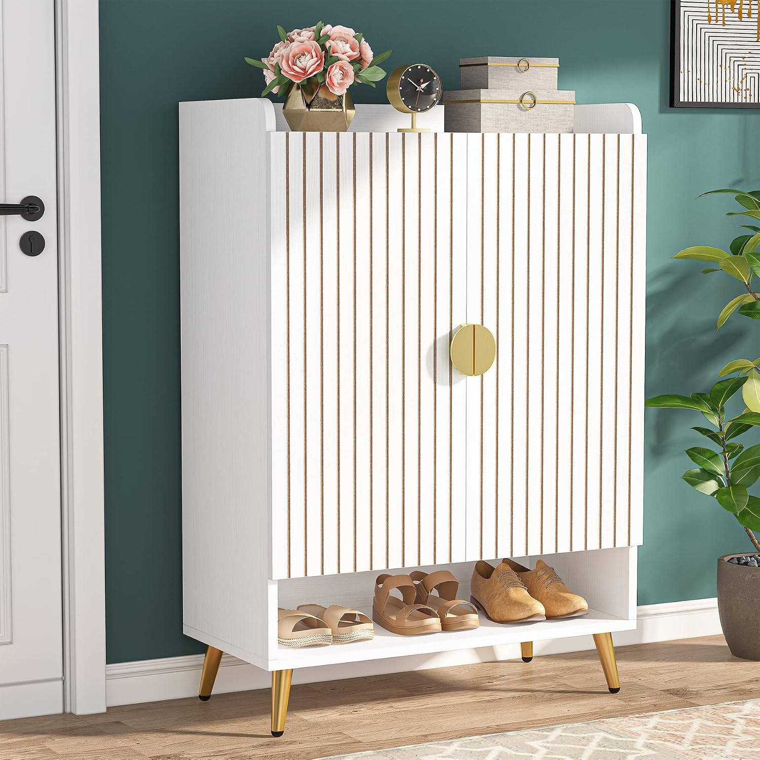 Tribesigns Shoe Cabinet with Doors, 6-Tier Shoe Storage for Entryway, Shoe Rack Cabinet with Adjustable Shelves, Shoe Storage Cabinet, Natural Wood