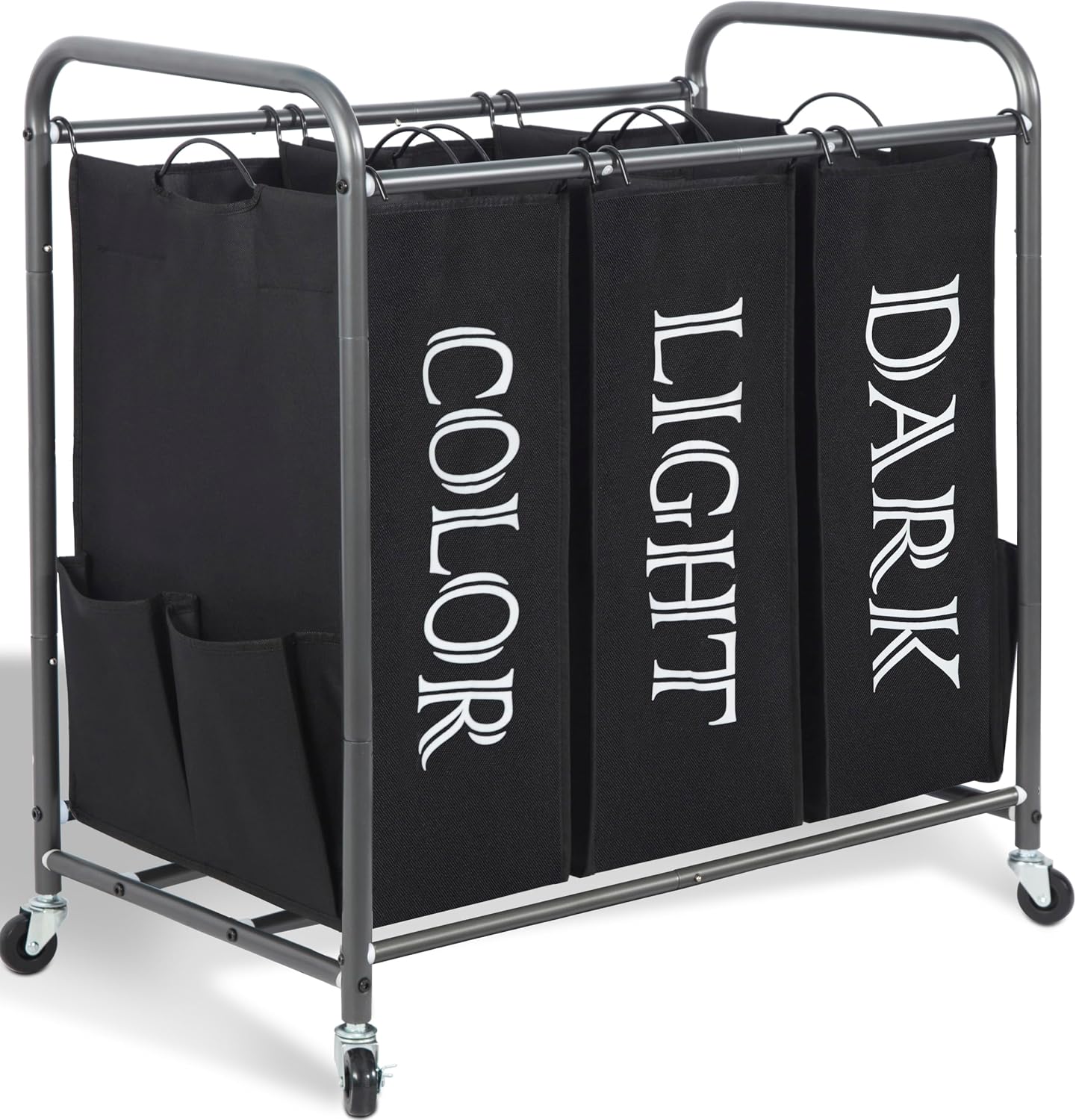 STORAGE MANIAC 3 Section Laundry Sorter, 35.6 Gal (135 L) Laundry Hamper Cart with Heavy Duty Rolling Lockable Wheels and Removable Bags