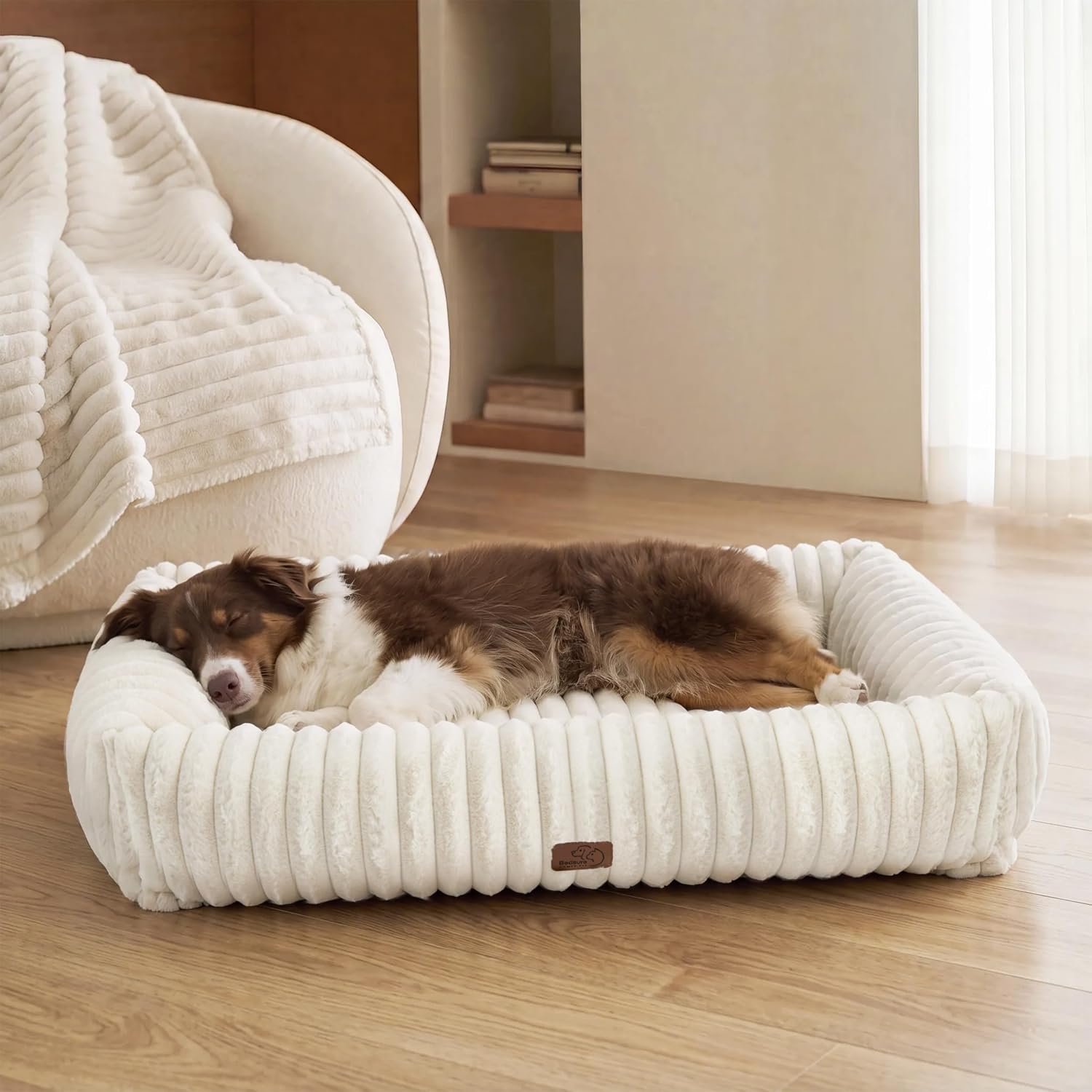 Bedsure ComfyFleece™ Cute Dog Beds Large Sized Dog Washable, 36in Blush Pink, Furry Big Square Pet Beds, Washable Aesthetic