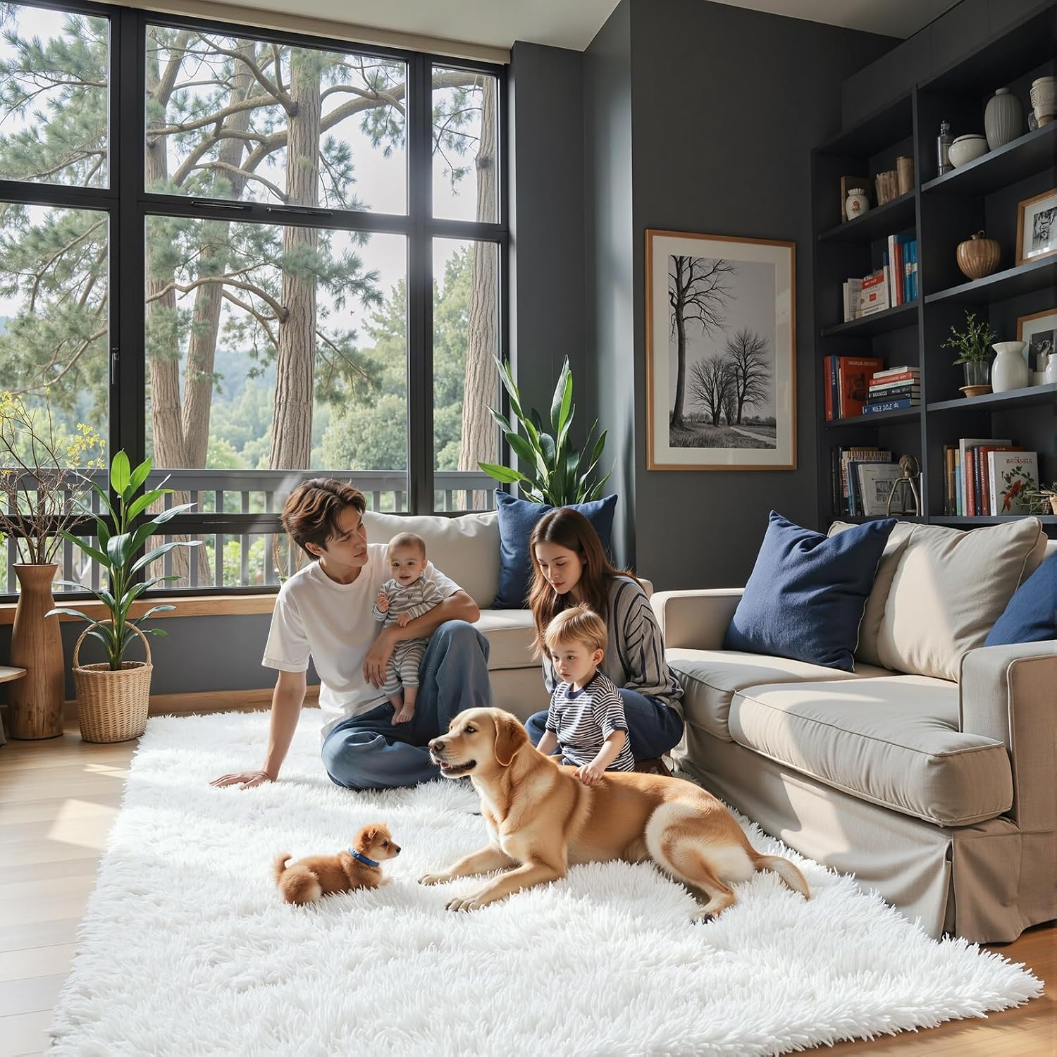 junhejiamei Area Rugs 9x12 Living Room, Large Area Rug Shaggy Carpet Soft Plush Furry Bedside Rug
