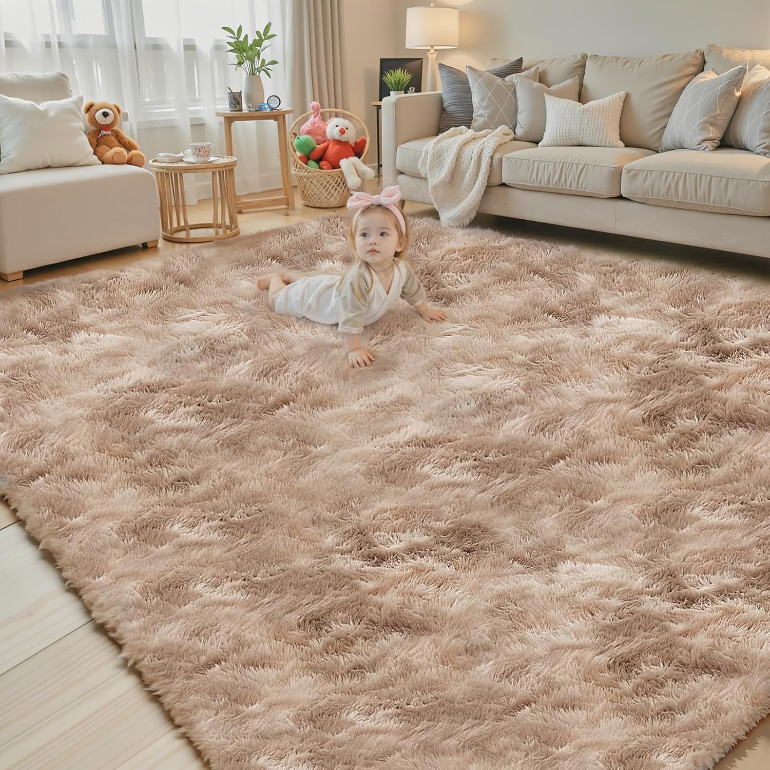 junhejiamei Area Rugs 9x12 Living Room, Large Area Rug Shaggy Carpet Soft Plush Furry Bedside Rug