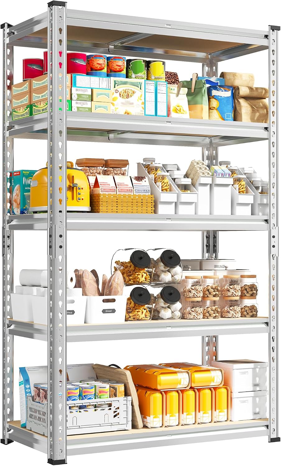 REIBII 2500LBS Garage Shelving, 40"W Rust-Proof Storage Shelves For Basement, 5-Tier Metal Shelving, Waterproof, Adjustable Pantry Shelves