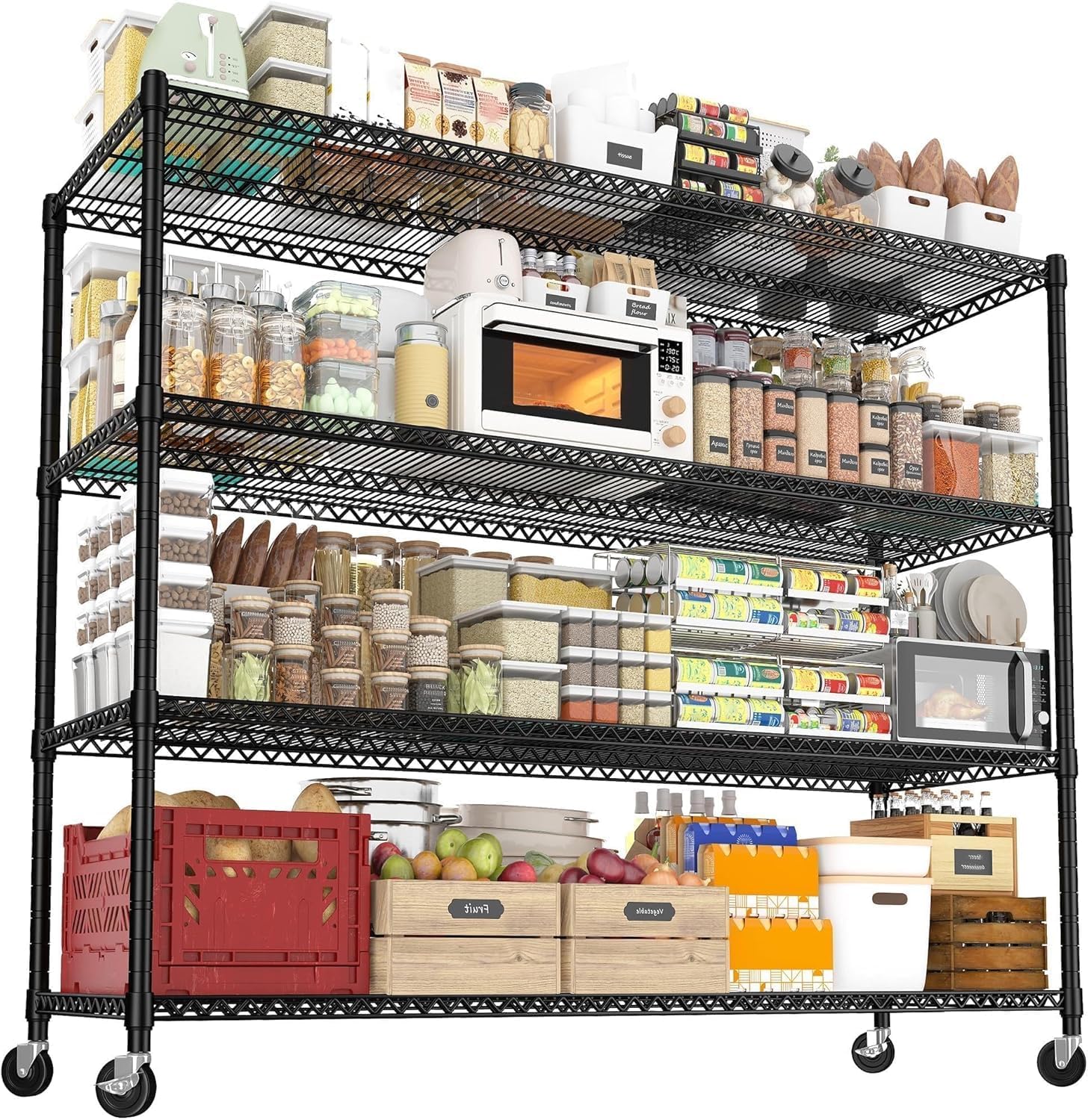REIBII 60''W Storage Shelves 2399LBS Wire Shelving with Wheels Garage Shelving Heavy Duty Metal Shelves for Storage Rack Adjustable Shelf for
