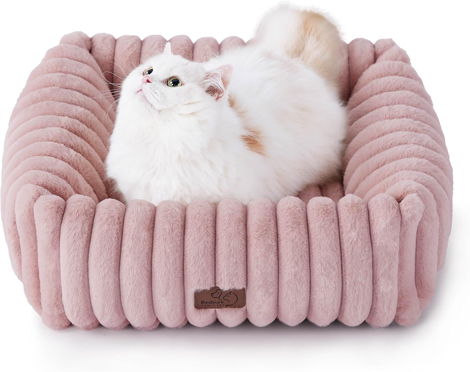 Bedsure ComfyFleece™ Cute Dog Beds Large Sized Dog Washable, 36in Blush Pink, Furry Big Square Pet Beds, Washable Aesthetic