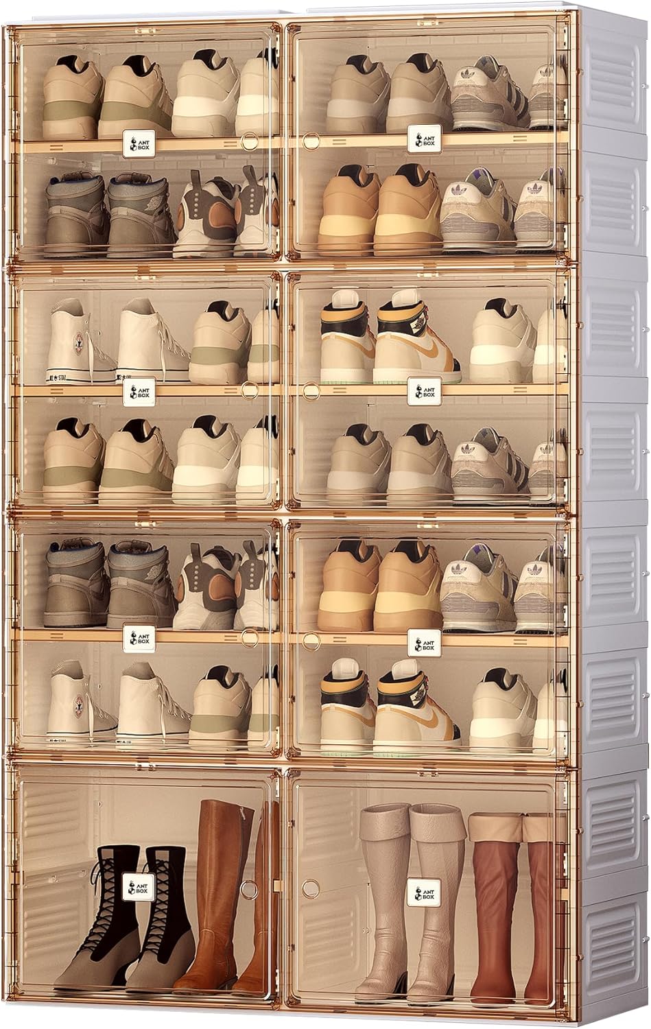 ANTBOX Portable Shoe Rack Organizer for Closet Entryway, Stackable Sneaker Storage Shoe Cabinet with Magnetic Clear Door, 4 Tiers 16 Pairs