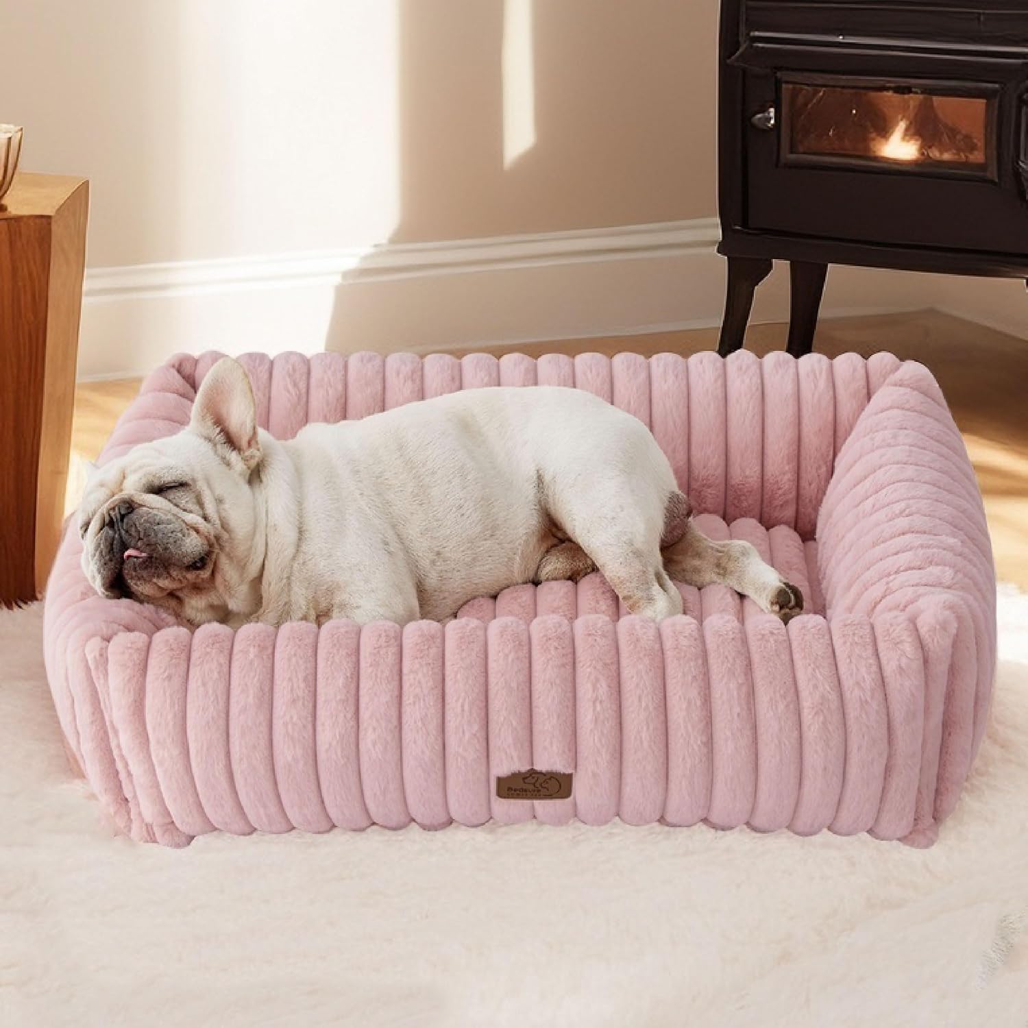Bedsure ComfyFleece™ Cute Dog Beds Large Sized Dog Washable, 36in Blush Pink, Furry Big Square Pet Beds, Washable Aesthetic