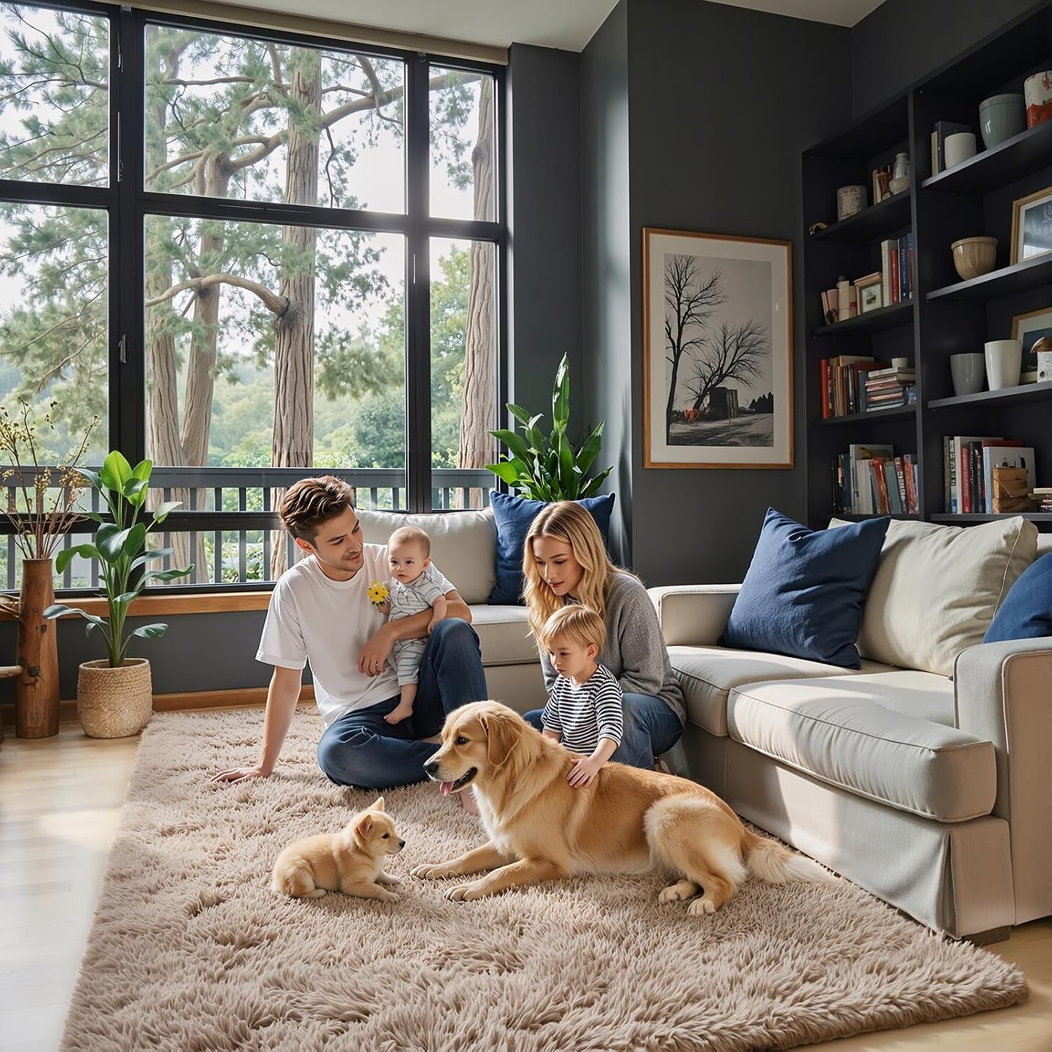 junhejiamei Area Rugs 9x12 Living Room, Large Area Rug Shaggy Carpet Soft Plush Furry Bedside Rug