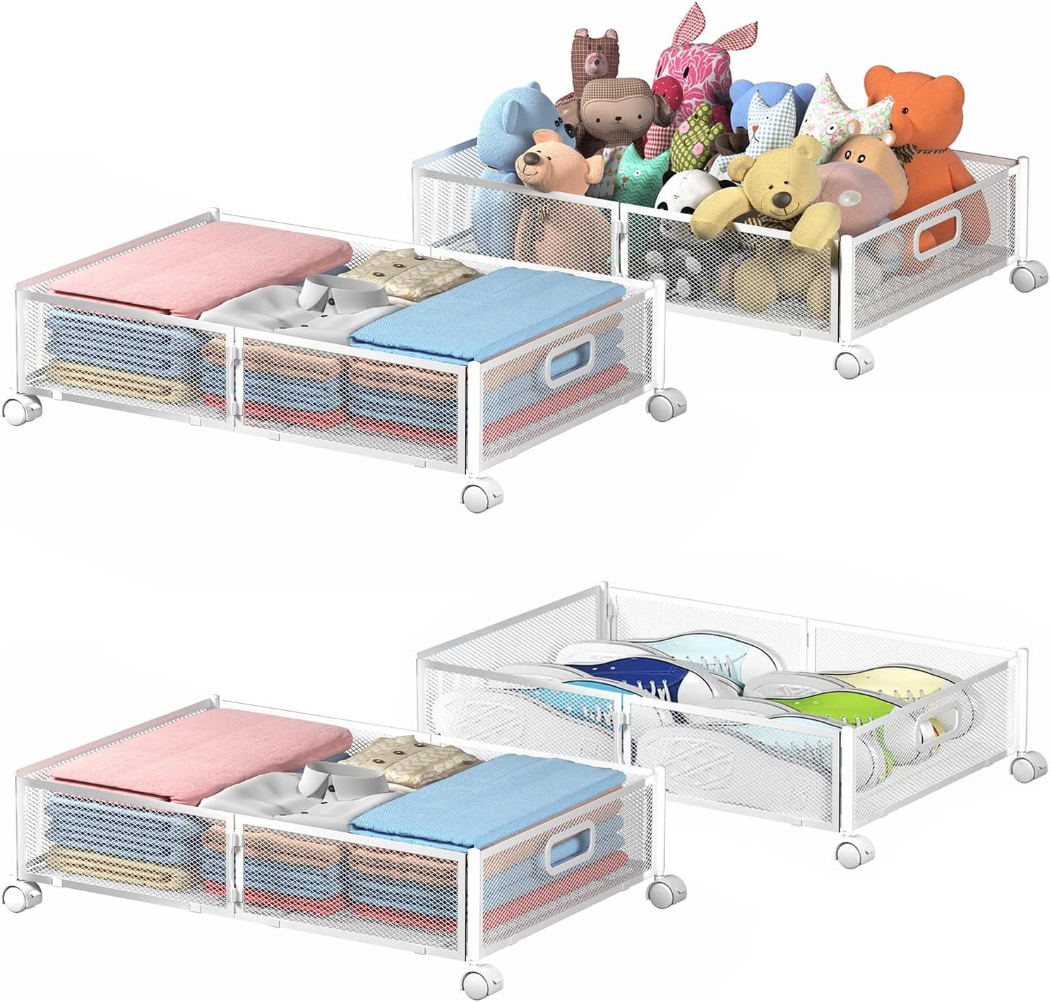 Uyokcnie Under Bed Storage Containers, Under Bed Shoe Storage With Wheels, Foldable Bedroom Storage Organization with Handles