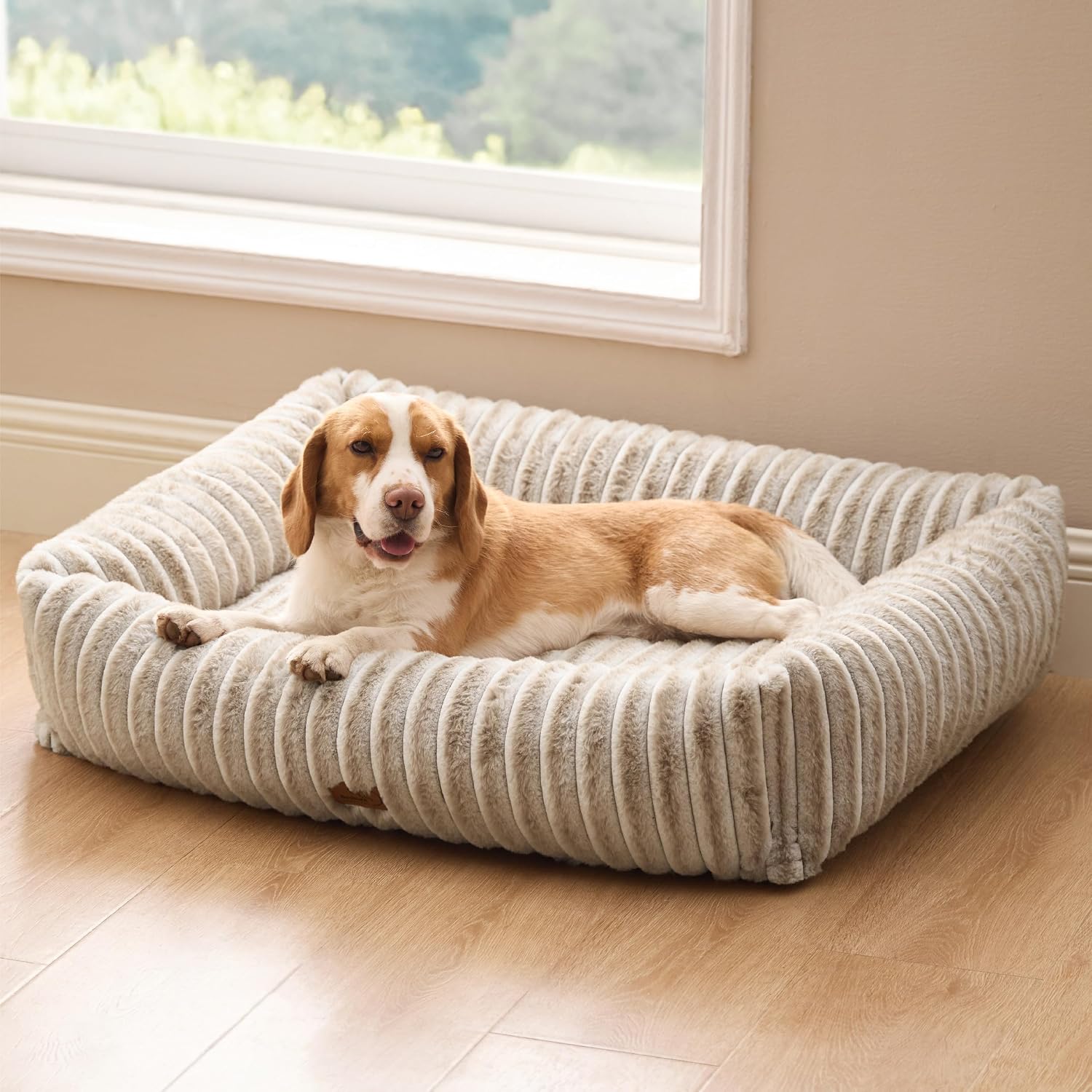 Bedsure ComfyFleece™ Cute Dog Beds Large Sized Dog Washable, 36in Blush Pink, Furry Big Square Pet Beds, Washable Aesthetic