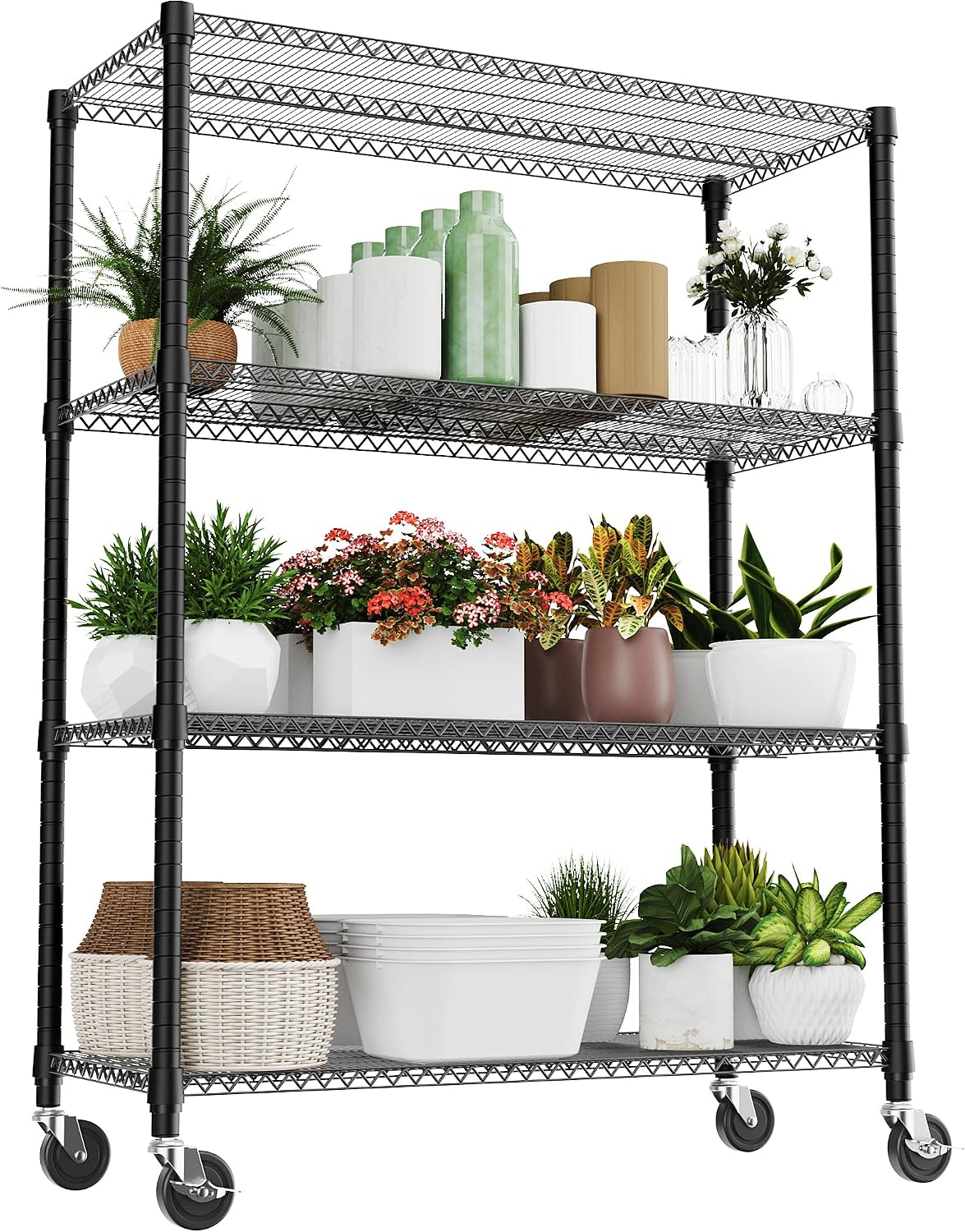M MZG 1250 lbs 5 Tier Shelf Metal Storage Shelves Wire Rack Closet Organizers with Wheel for Garage Kitchen Bathroom Laundry Chrome 13.7" D x 23.6" W