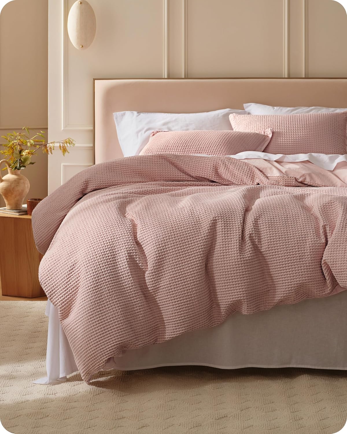 Bedsure Cotton Duvet Cover Queen - 100% Cotton Waffle Weave Coconut White Duvet Cover Queen Size, PureWoven Breathable Bedding Set for All Season