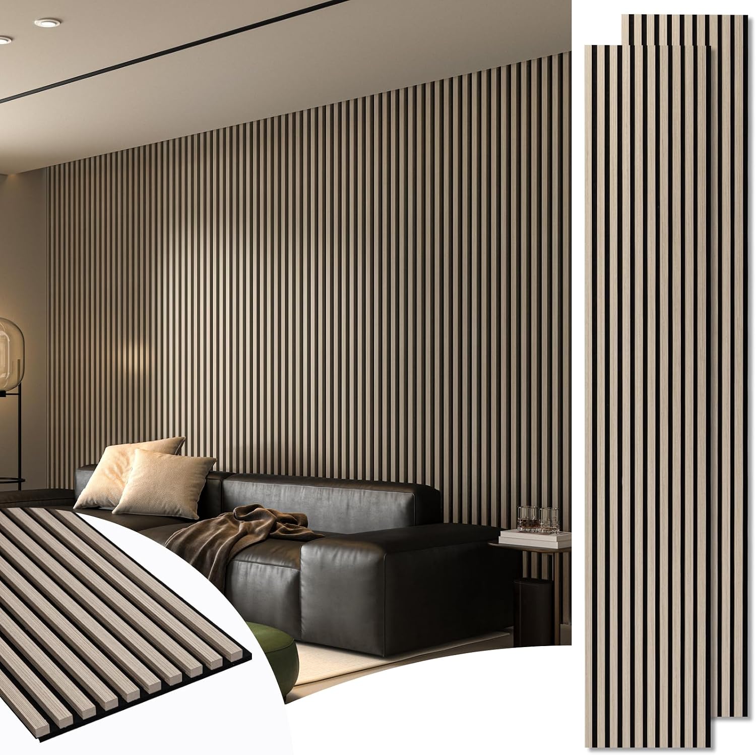 Art3d 2-Pack 108" x 12" Acoustic Wood Panels for Wall, Soundproof Wood Slat Panel for Wall and Ceiling