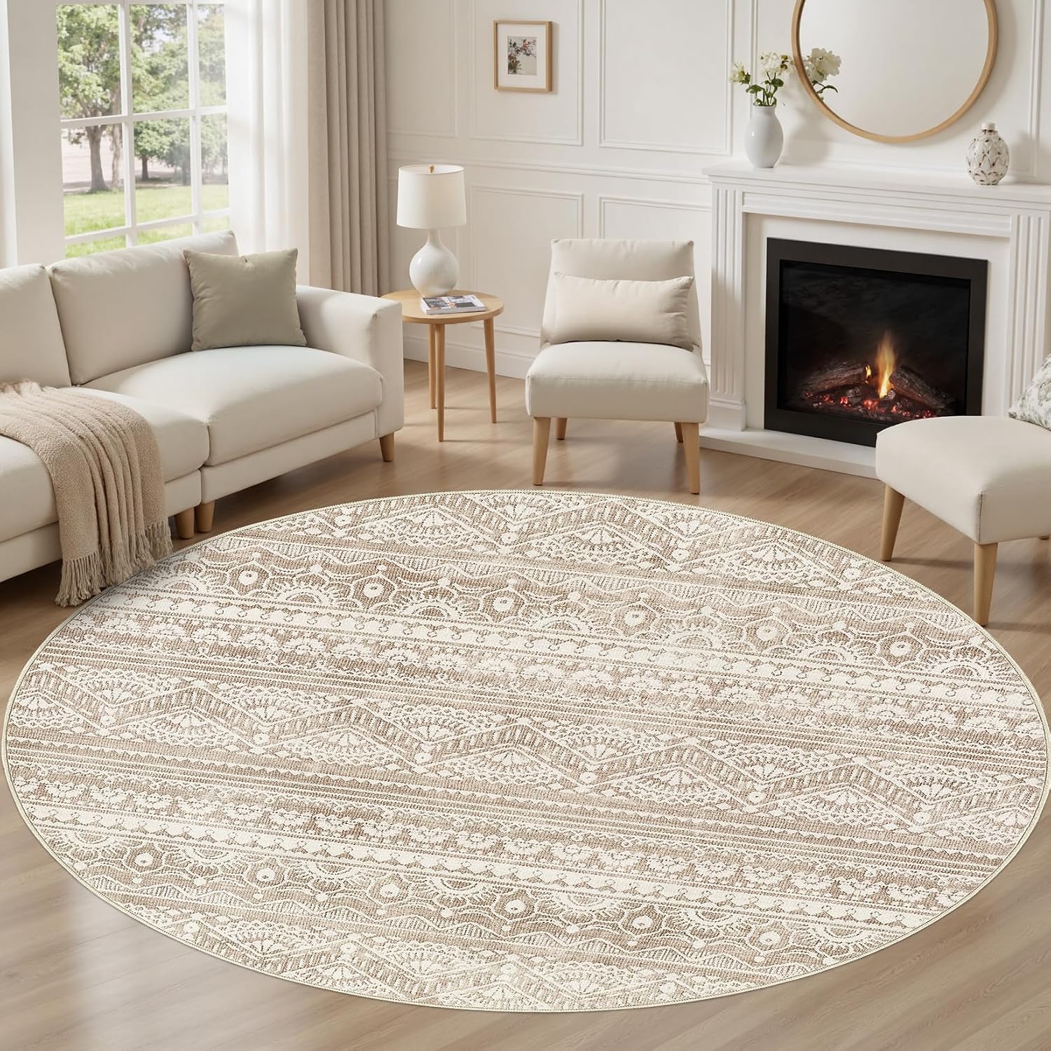 Tortania Area Rug Living Room Rugs - 10x12 Washable Large Soft Neutral Boho Moroccan Bohemian Farmhouse Rug Indoor Floor Carpet for Bedroom Under