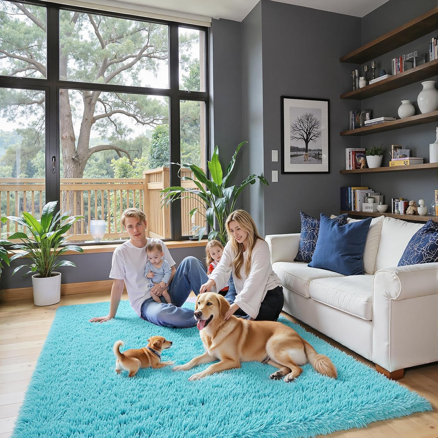 junhejiamei Area Rugs 9x12 Living Room, Large Area Rug Shaggy Carpet Soft Plush Furry Bedside Rug