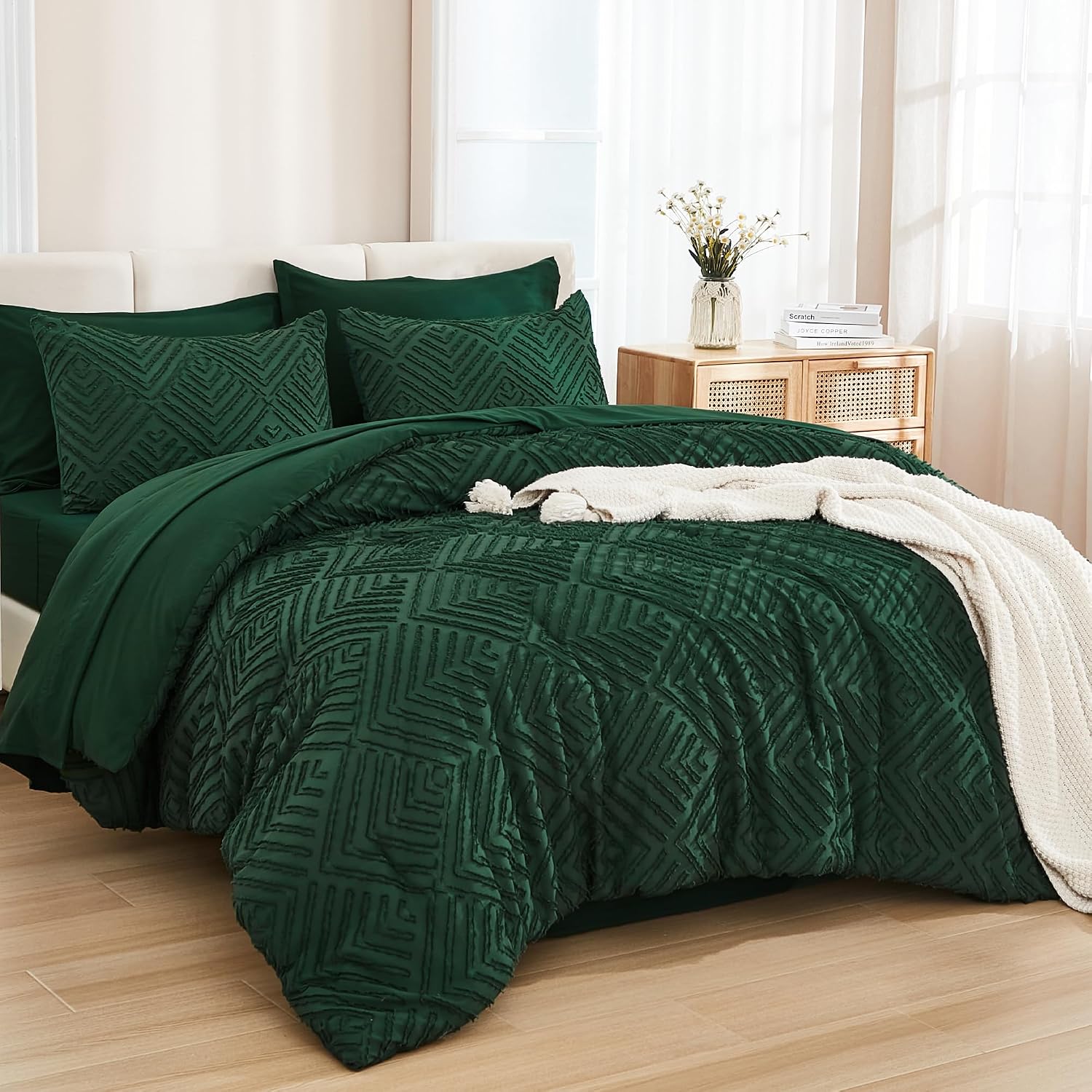 Andency King Size Comforter Set Burnt Orange - 7 Pieces Bed in a Bag King Boho Terracotta Bedding Comforter Sets, Rust Tufted Bed Set with Comforter