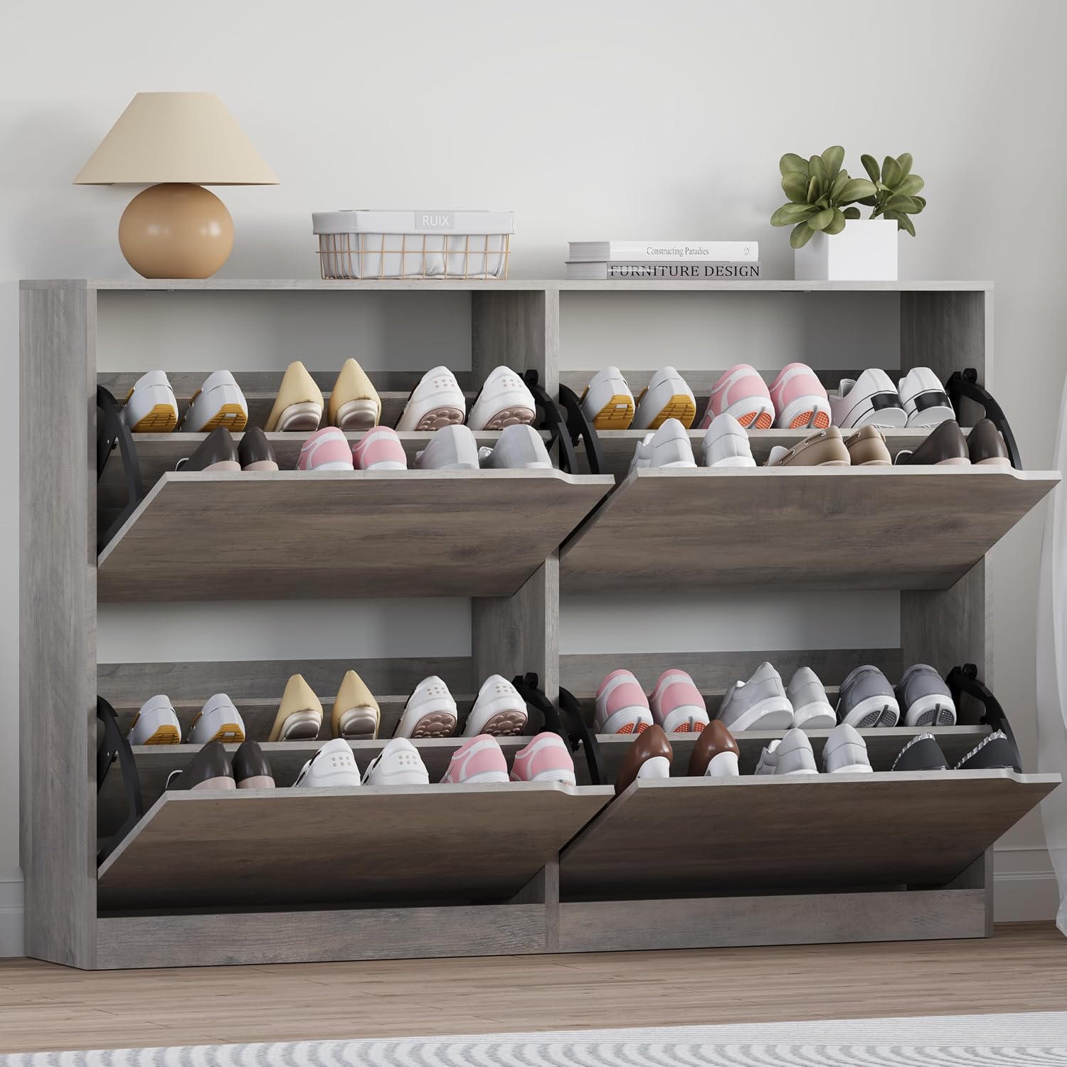 BORNOON Shoe Cabinet with 3 Flip Drawers, Hidden Wood Shoe Cabinet, Freestanding Shoe Storage Cabinet for Entryway Hallway.White. 47.2" H*31.5" W*9