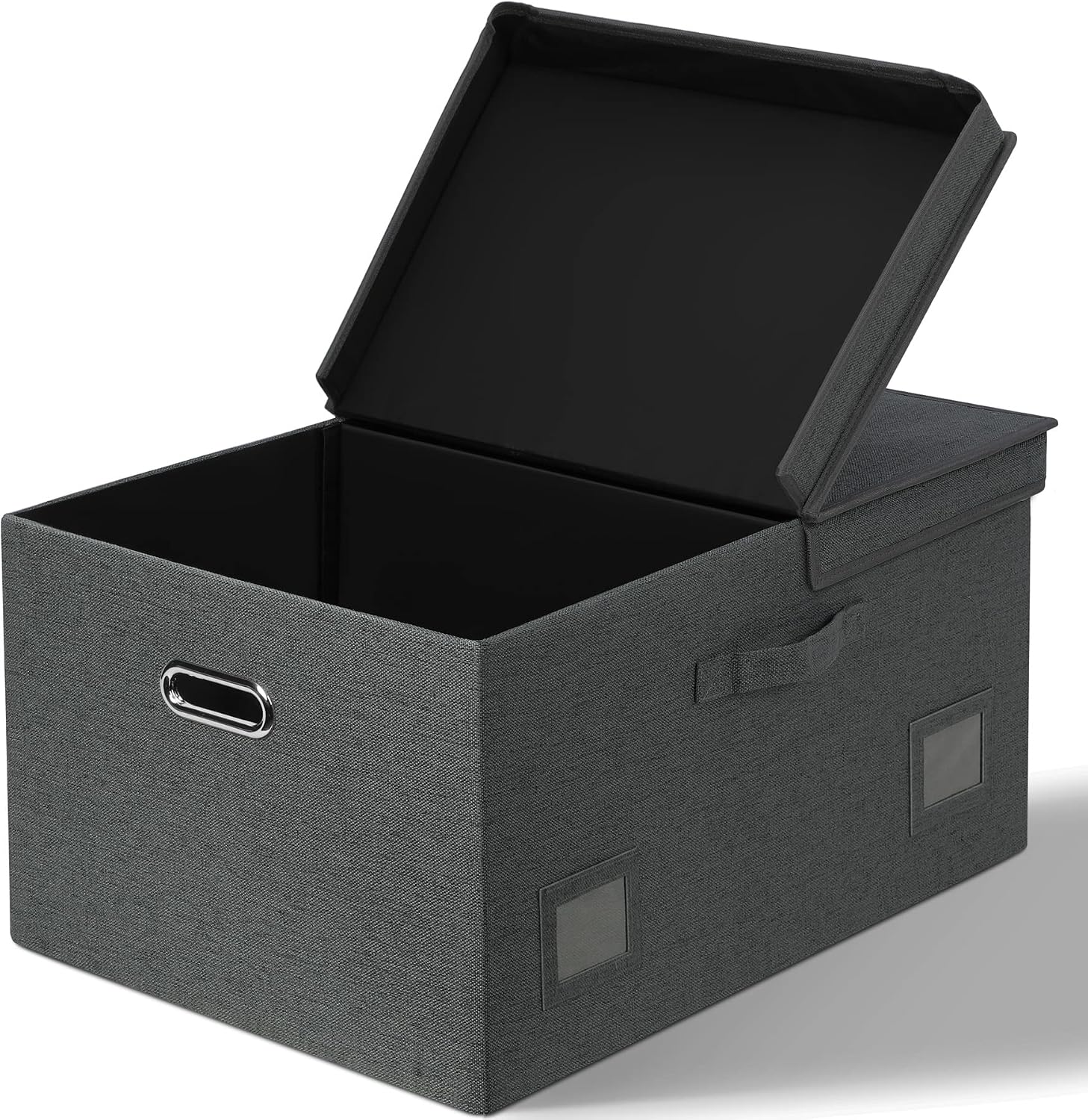 Graciadeco Large Quart Collapsible Stackable Storage Bins with Lids, 3 Packs Beige Linen Fabric Closet Boxes with Lids