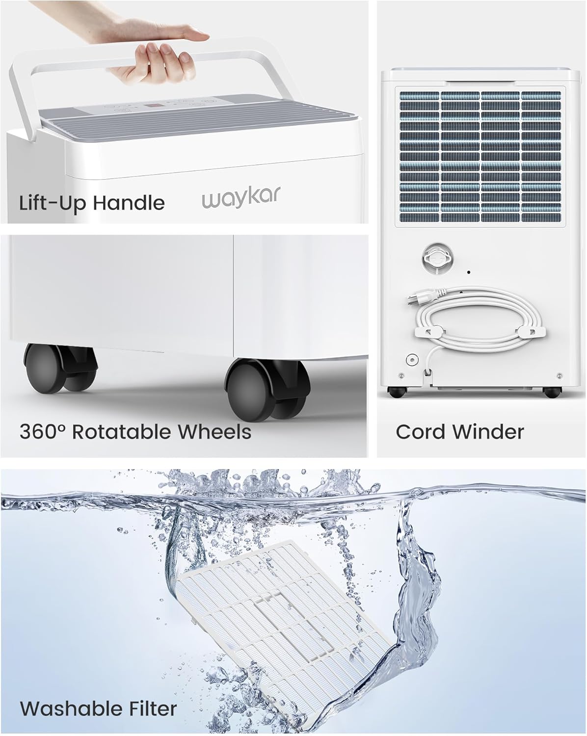 Waykar 6000 Sq.Ft Energy Star Dehumidifier for Basement and Home, 120 Pint/Day with Drain Hose and Tank, Ultra Quiet (40 dB), Smart Auto Comfort Mode
