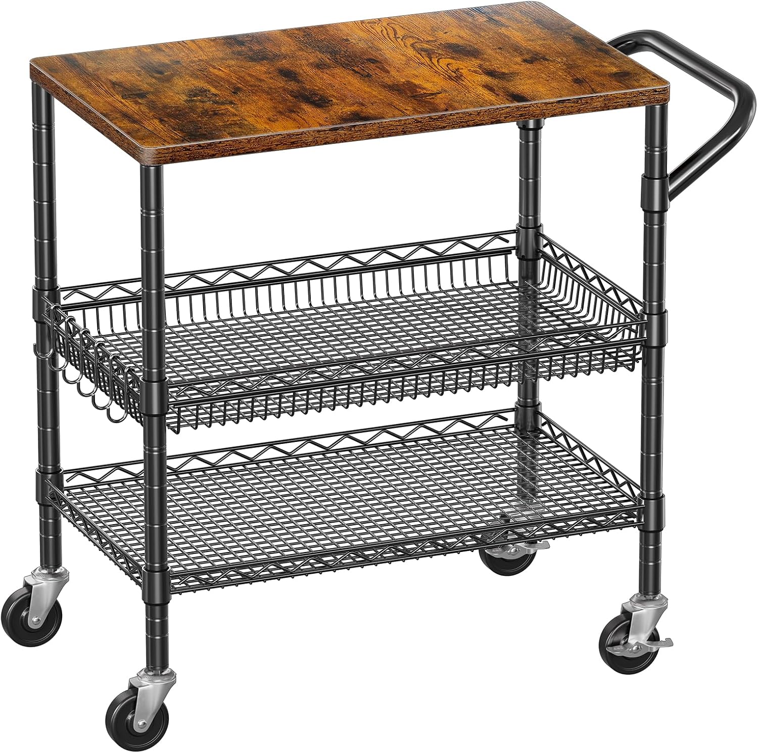 WDT 990Lbs Capacity Heavy Duty Rolling Utility Cart, NSF Rolling Carts with Wheels, Commercial Grade Metal Cart with Handle Bar and Shelf Liner