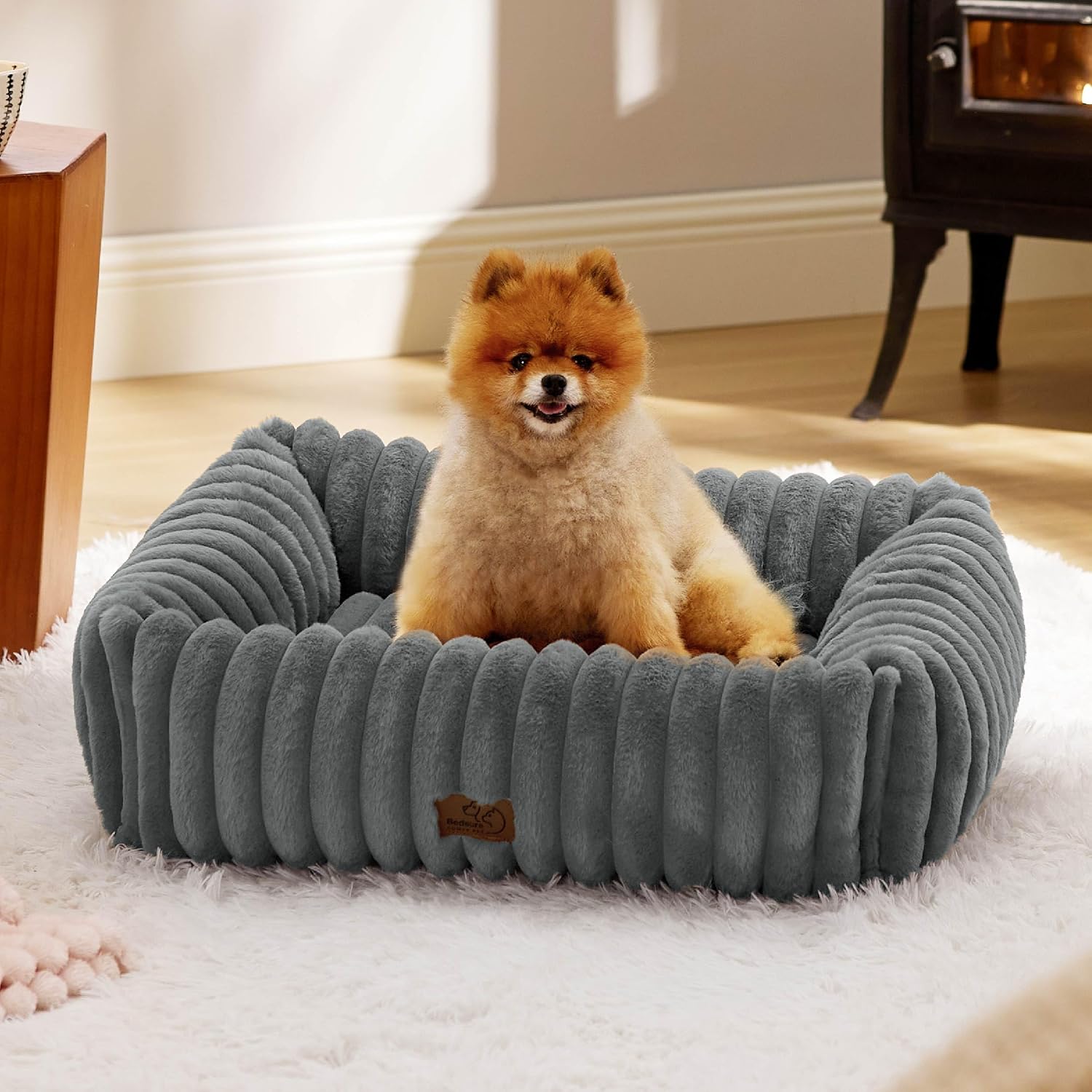 Bedsure ComfyFleece™ Cute Dog Beds Large Sized Dog Washable, 36in Blush Pink, Furry Big Square Pet Beds, Washable Aesthetic