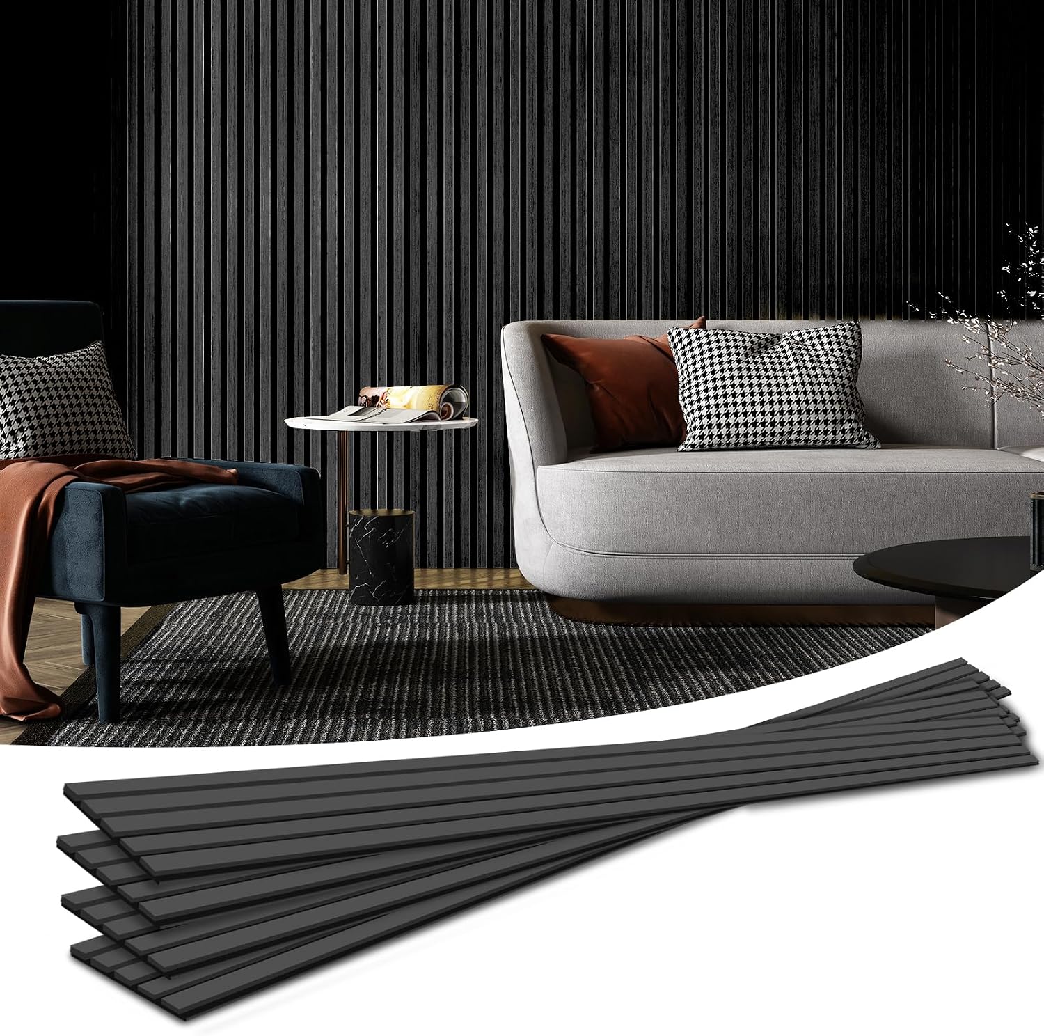 Art3d 6-Piece Wood Slat Acoustic Panels for Stylish Decor and Noise Reduction, 3D Textured Panel for Ceiling and Wall, Walnut