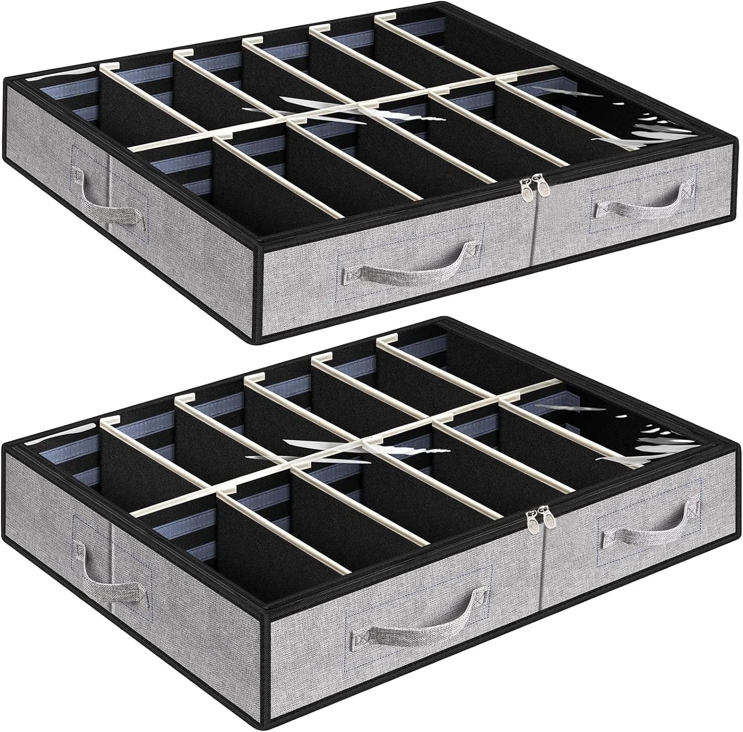 Anyoneer Under Bed Shoe Storage Organizer, Set of 2, Sturdy Structure, Adjustable Dividers, Reinforced Handle, Sturdy Zipper