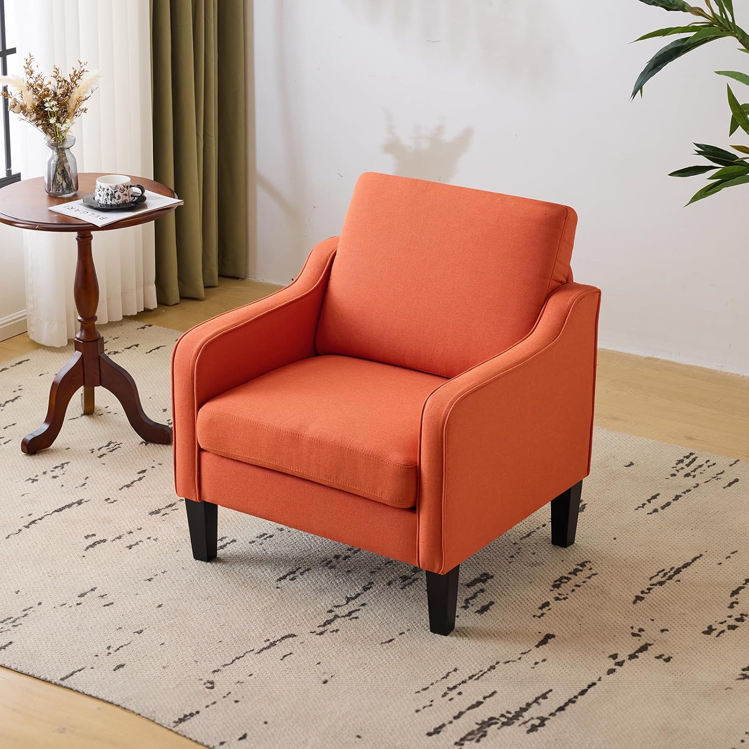 VINGLI Mid Century Modern Accent Chair, Light Grey Fabric Accent Chairs for Living Room Upholstered Armchair with Scooped Arms for Bedroom, Apartment