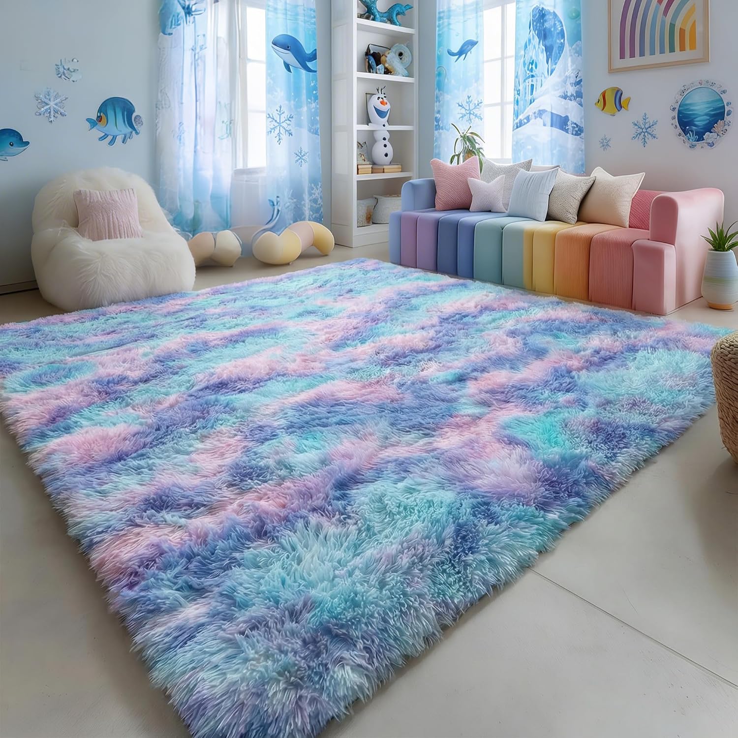 Amdrebio Grass Green Rugs for Living Room Bedroom Decor Aesthetic, 9x12 Large Fluffy Shag Area Rug for Kids Room Baby Nursery Teen Girls Boys