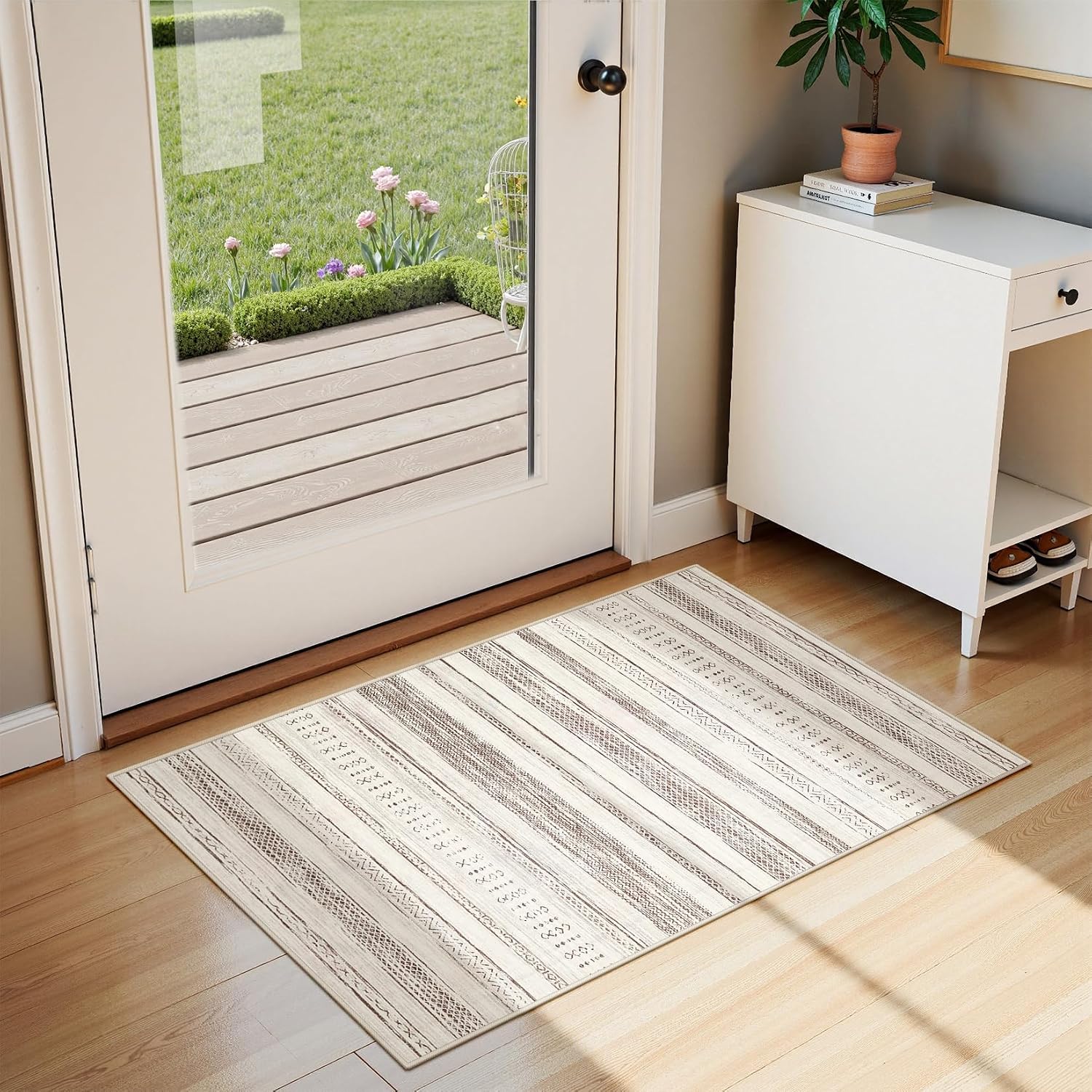 Tortania Area Rug Living Room Rugs - 10x12 Washable Large Soft Neutral Boho Moroccan Bohemian Farmhouse Rug Indoor Floor Carpet for Bedroom Under