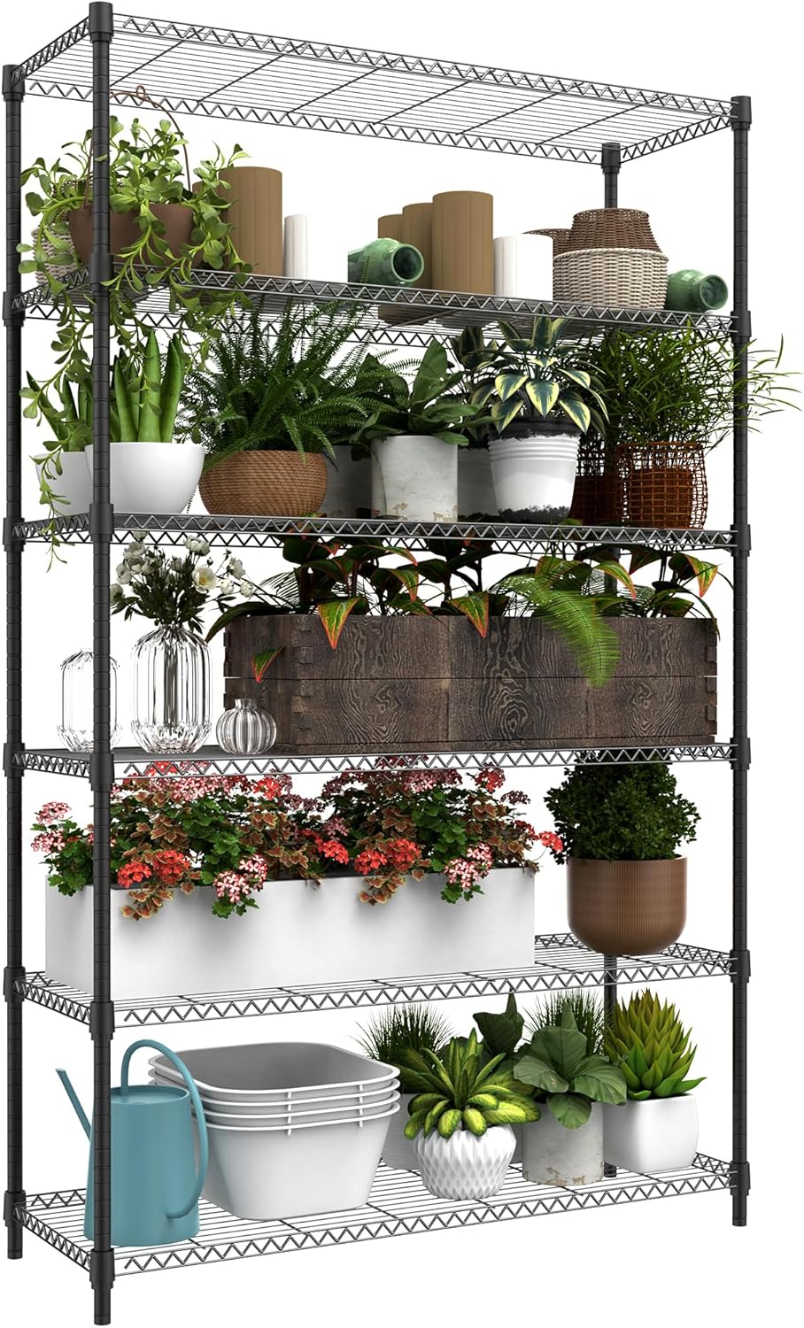 M MZG 5-Shelf Storage Shelves, Wire Shelving Heavy Duty Metal Storage Shelving Unit Adjustable Garage Shelving Rack Pantry Kitchen (Chrome, 5 Tier
